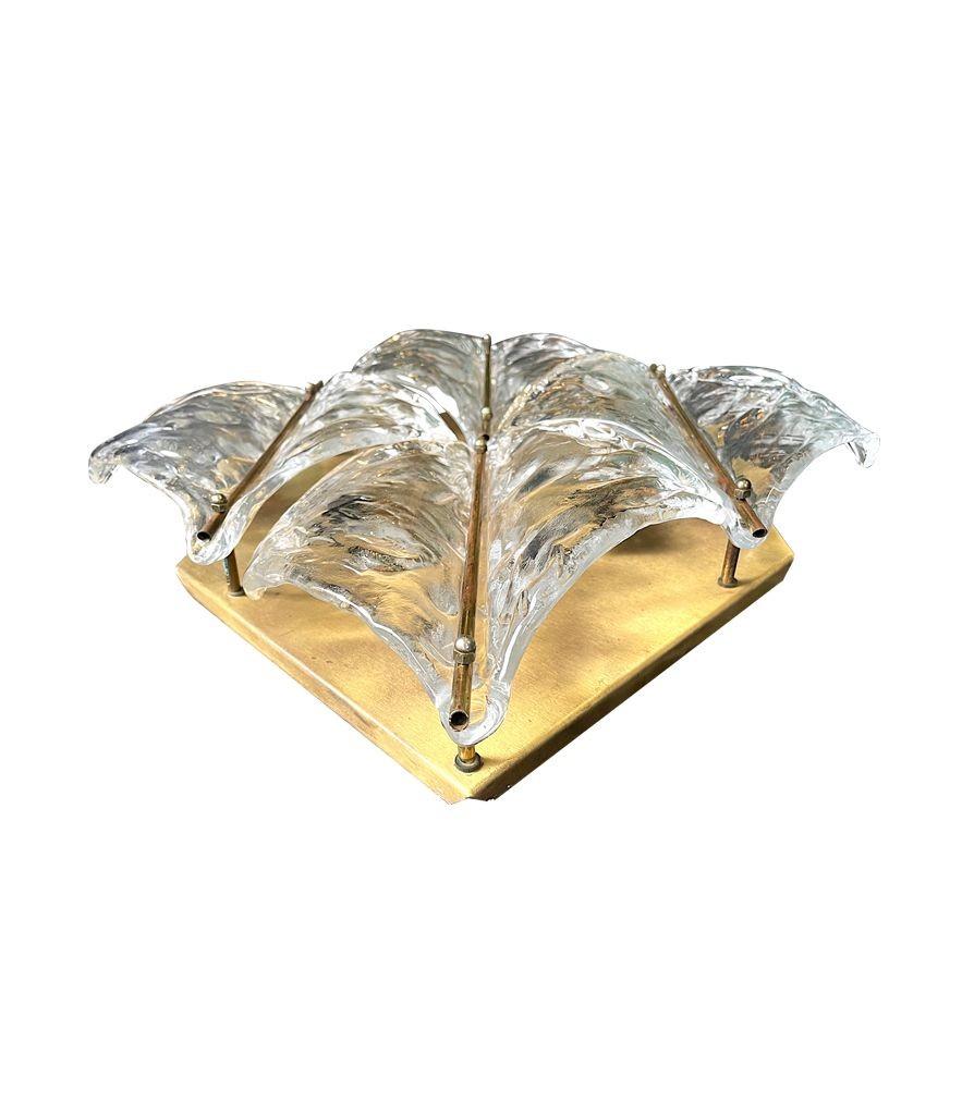 French Large 1970s Italian Murano Glass Square Wall /Ceiling Sconce by Mazzega For Sale