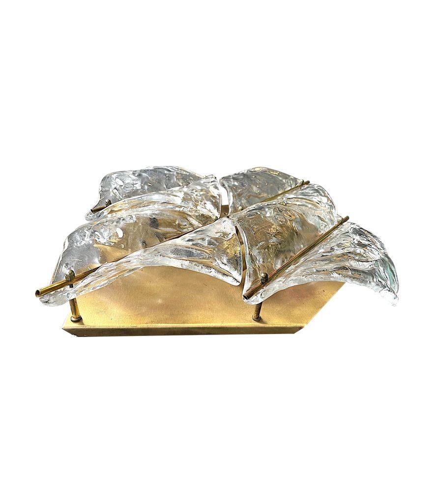 Large 1970s Italian Murano Glass Square Wall /Ceiling Sconce by Mazzega For Sale 1