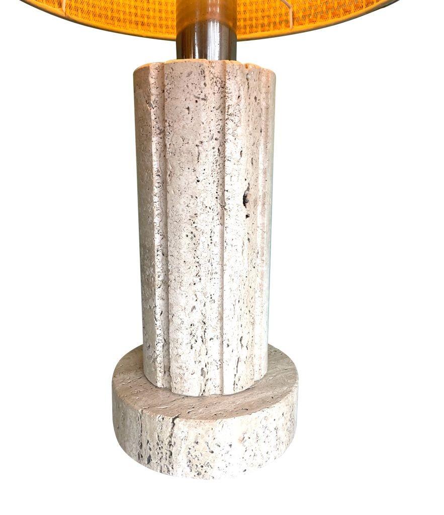 Mid-Century Modern A large 1970s travertine lamp by Fratelli Mannelli with orignal rattan shade