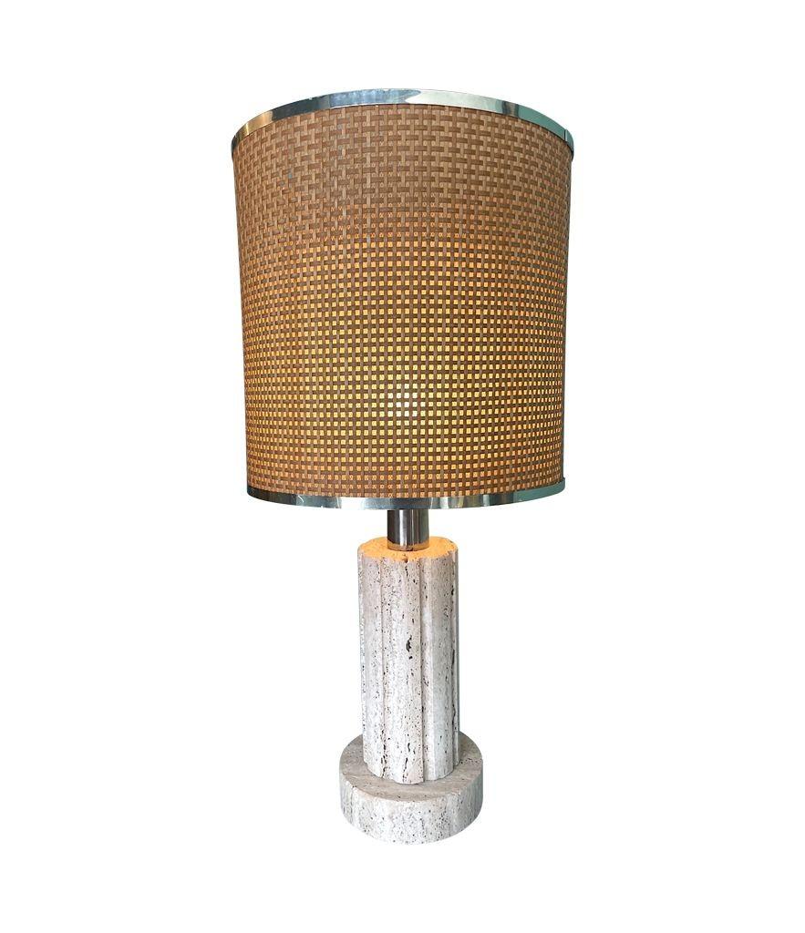 Brass A large 1970s travertine lamp by Fratelli Mannelli with orignal rattan shade