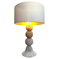 A large 1980s Avventurina Murano taupe coloured glass ball lamp with brass fitti