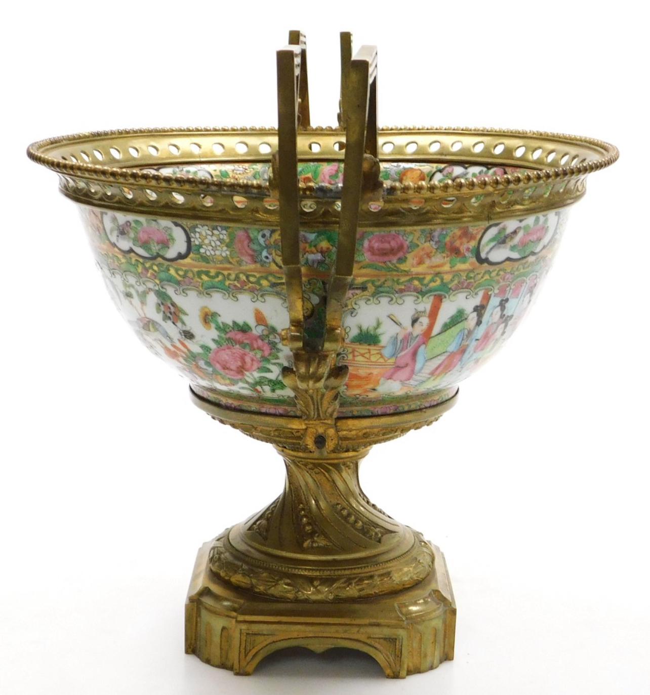 A Large 19th C Cantonese famille rose porcelain and ormolu mounted bowl. For Sale 3