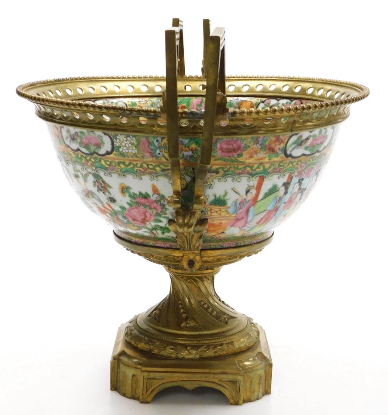 A Large 19th C Cantonese famille rose porcelain and ormolu mounted bowl. 3