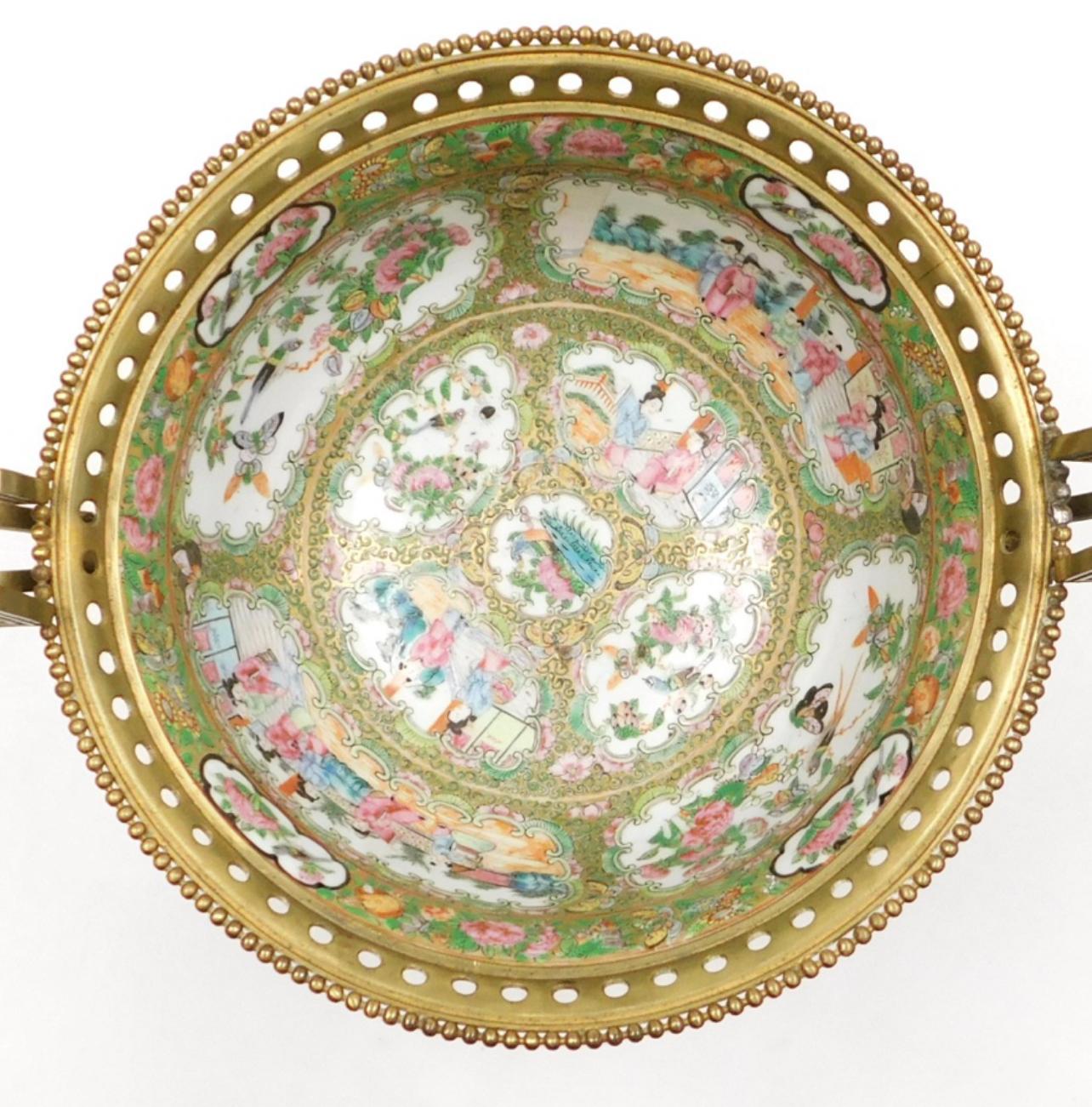 A Large 19th C Cantonese famille rose porcelain and ormolu mounted bowl. 4