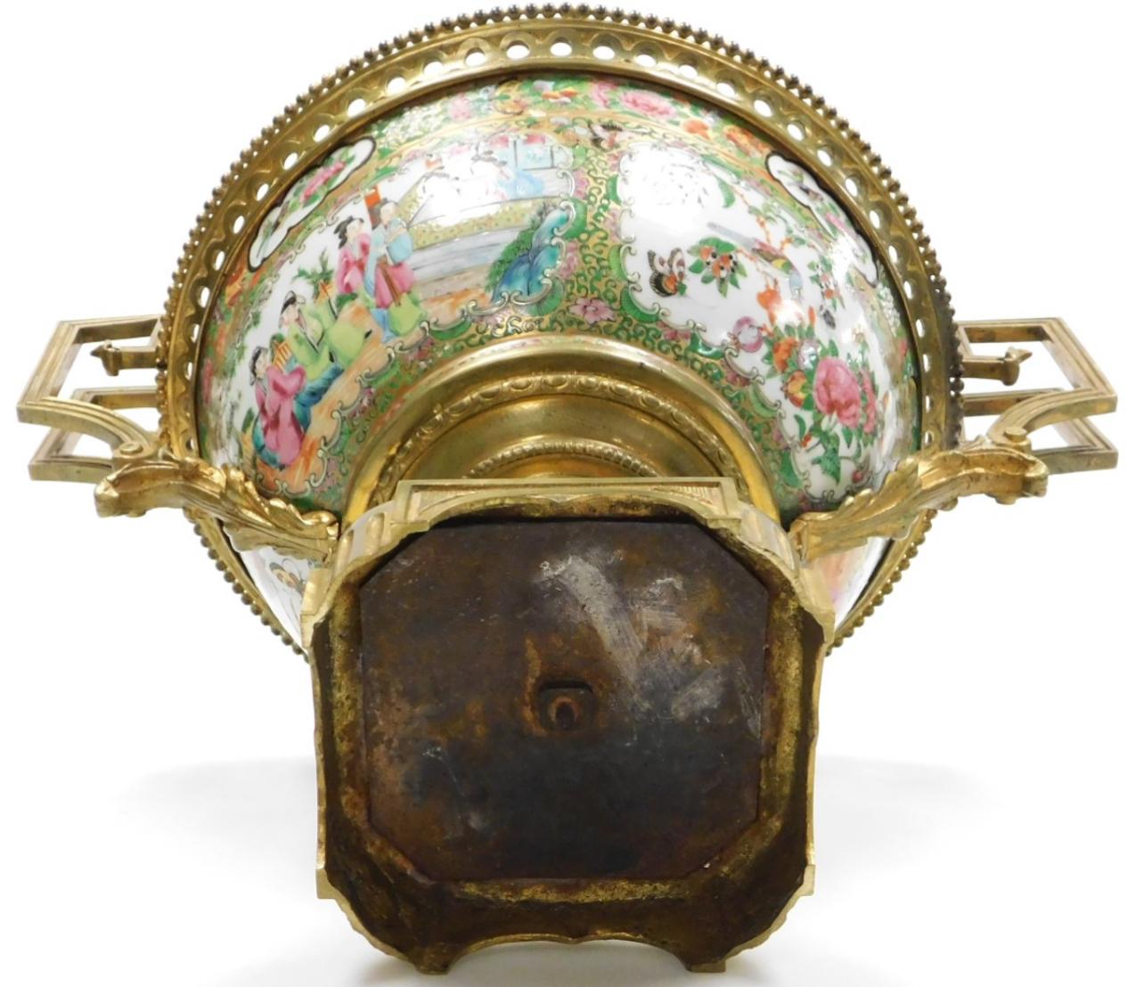 A Large 19th C Cantonese famille rose porcelain and ormolu mounted bowl. For Sale 5