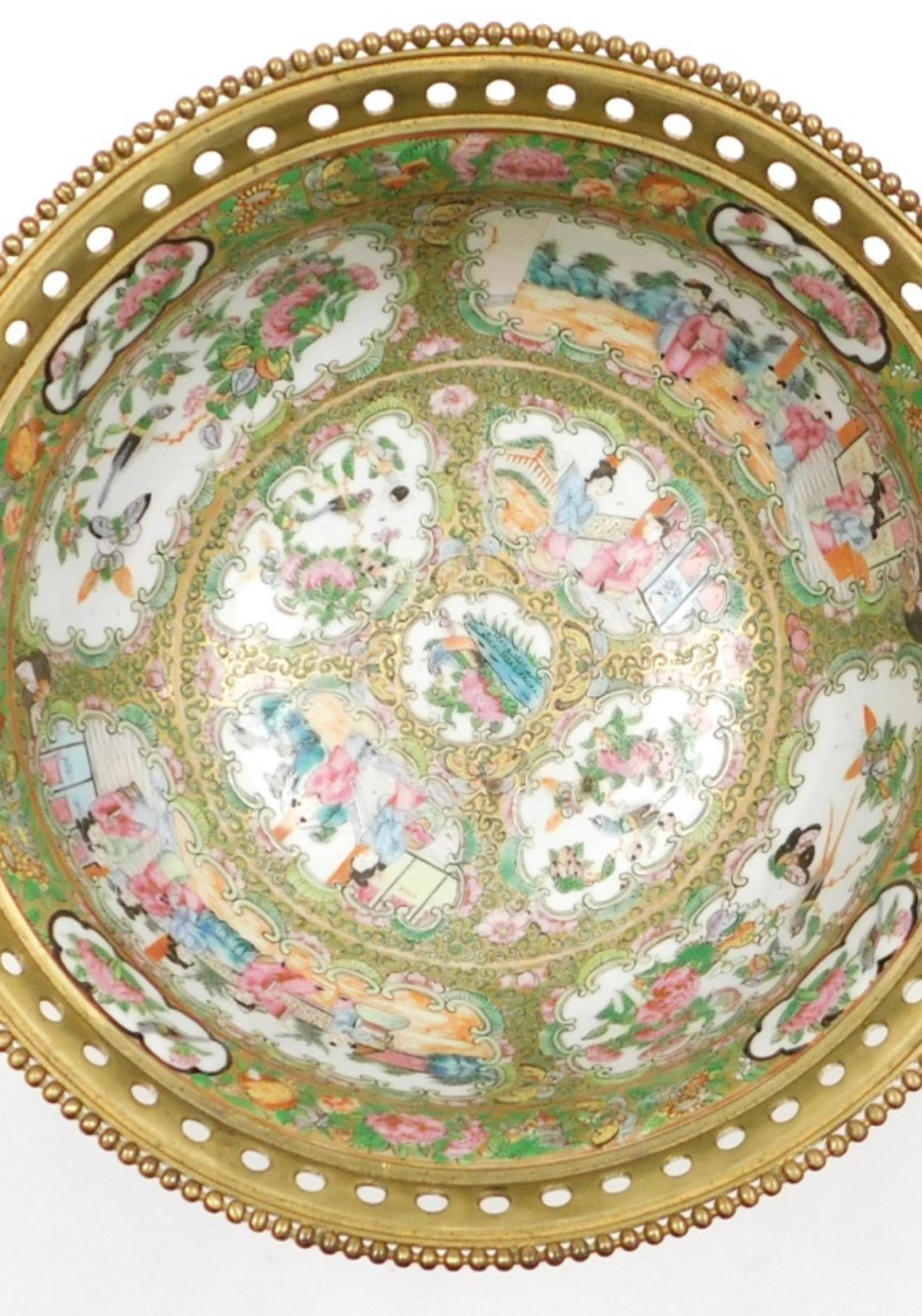 A Large 19th C Cantonese famille rose porcelain and ormolu mounted bowl. For Sale 6