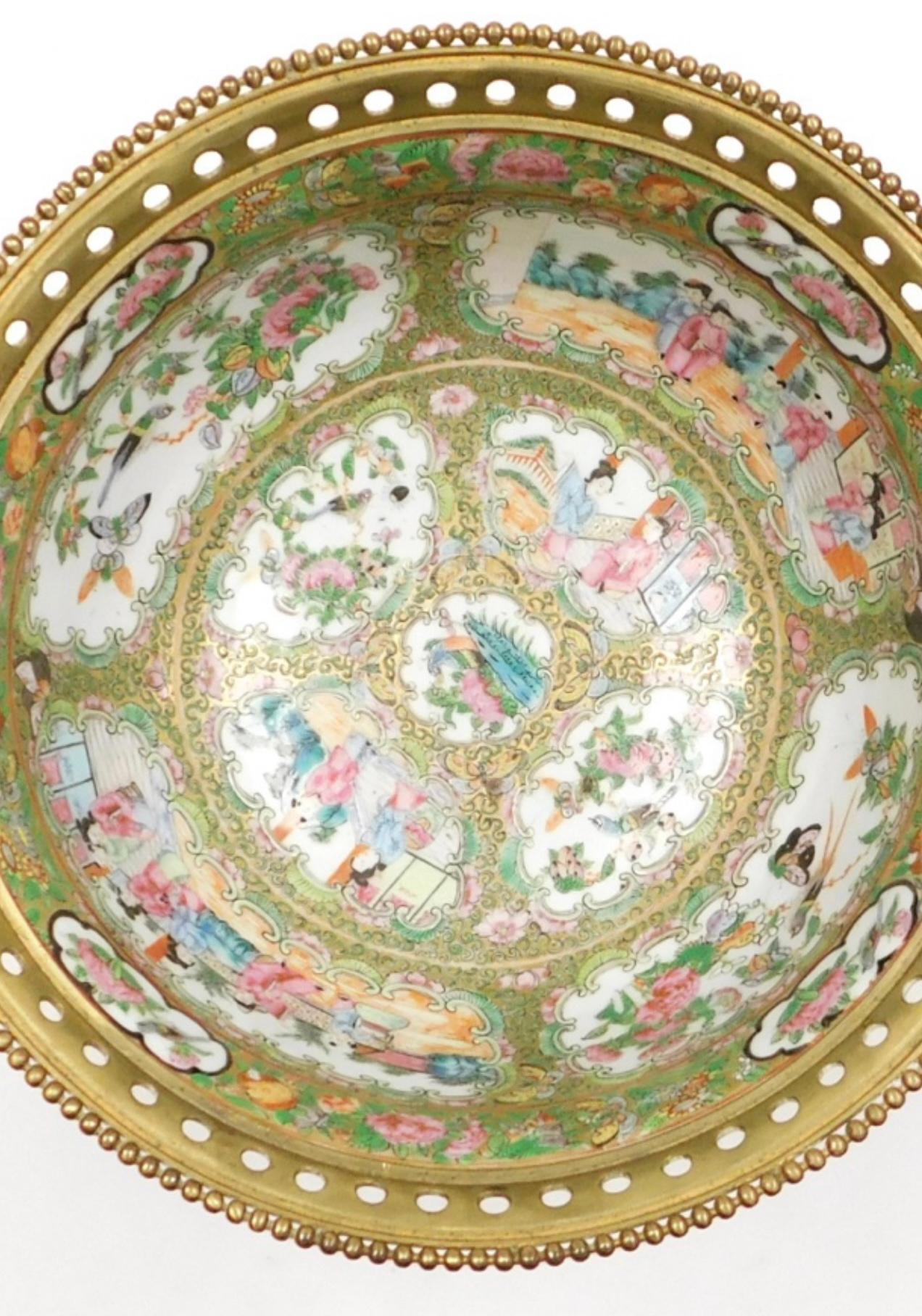 A Large 19th C Cantonese famille rose porcelain and ormolu mounted bowl. 6