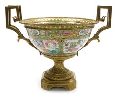 A Large 19th C Cantonese famille rose porcelain and ormolu mounted bowl.