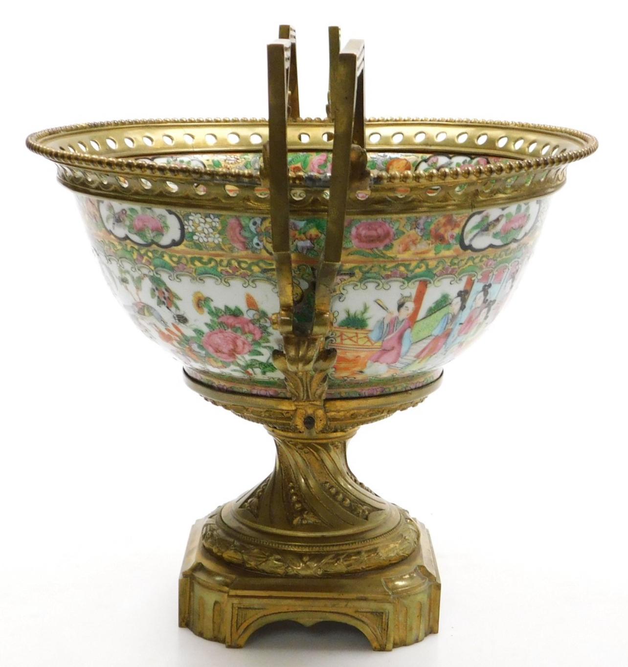 A Large 19th C Cantonese famille rose porcelain and ormolu mounted bowl. In Good Condition In London, GB