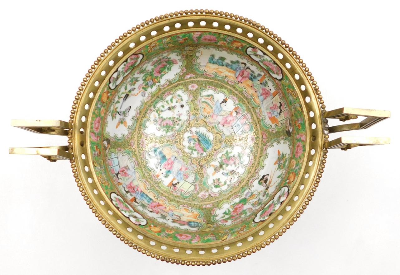 19th Century A Large 19th C Cantonese famille rose porcelain and ormolu mounted bowl.