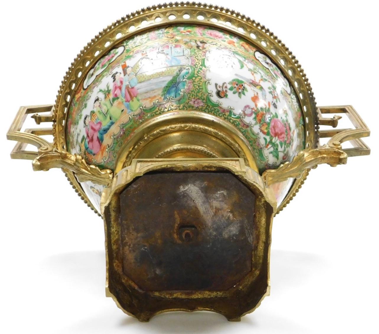 Bronze A Large 19th C Cantonese famille rose porcelain and ormolu mounted bowl.