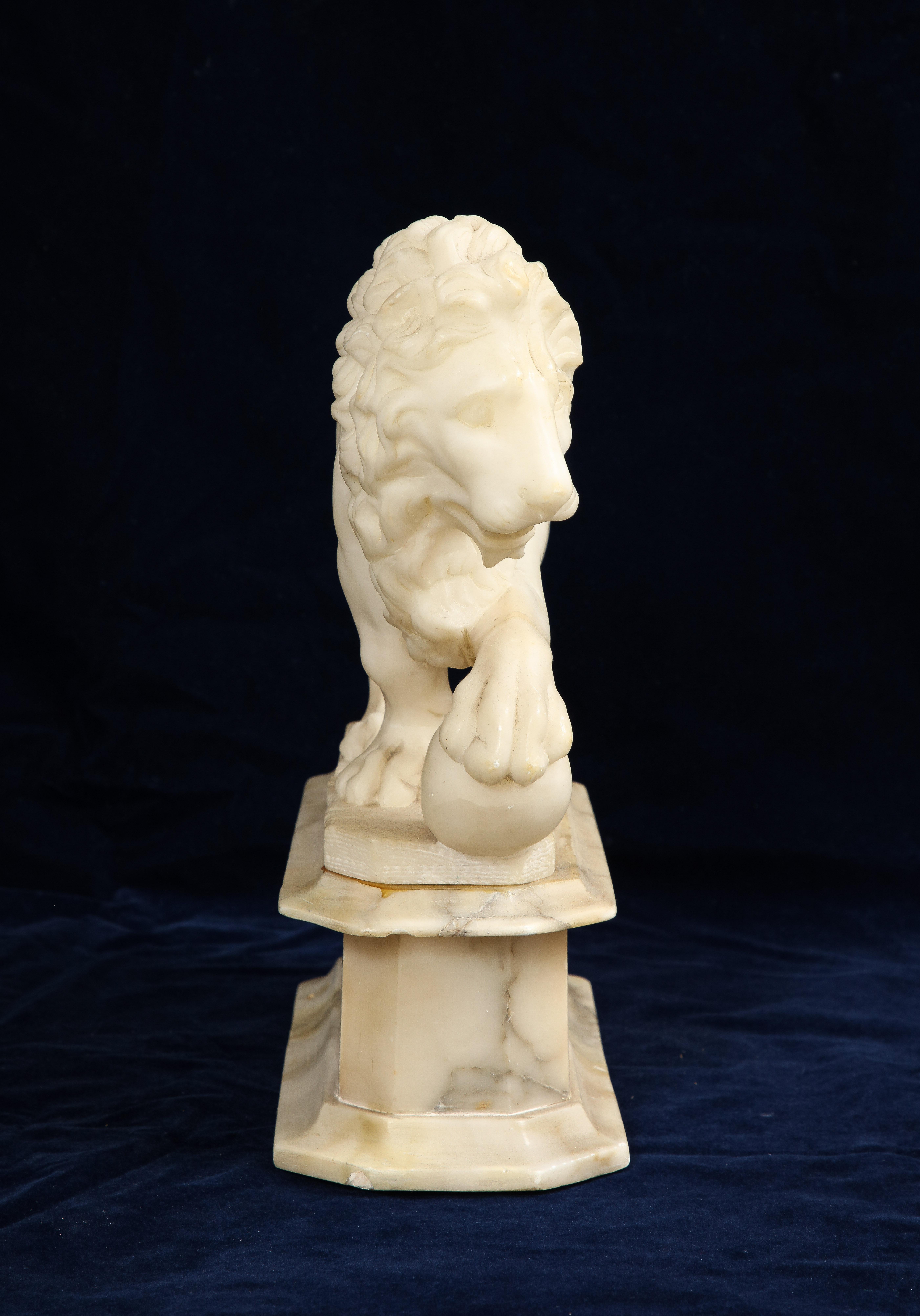Large 19th C. Carrara Marble Lion with Orb on Stand by Pietro Simoni Da Barga In Good Condition In New York, NY