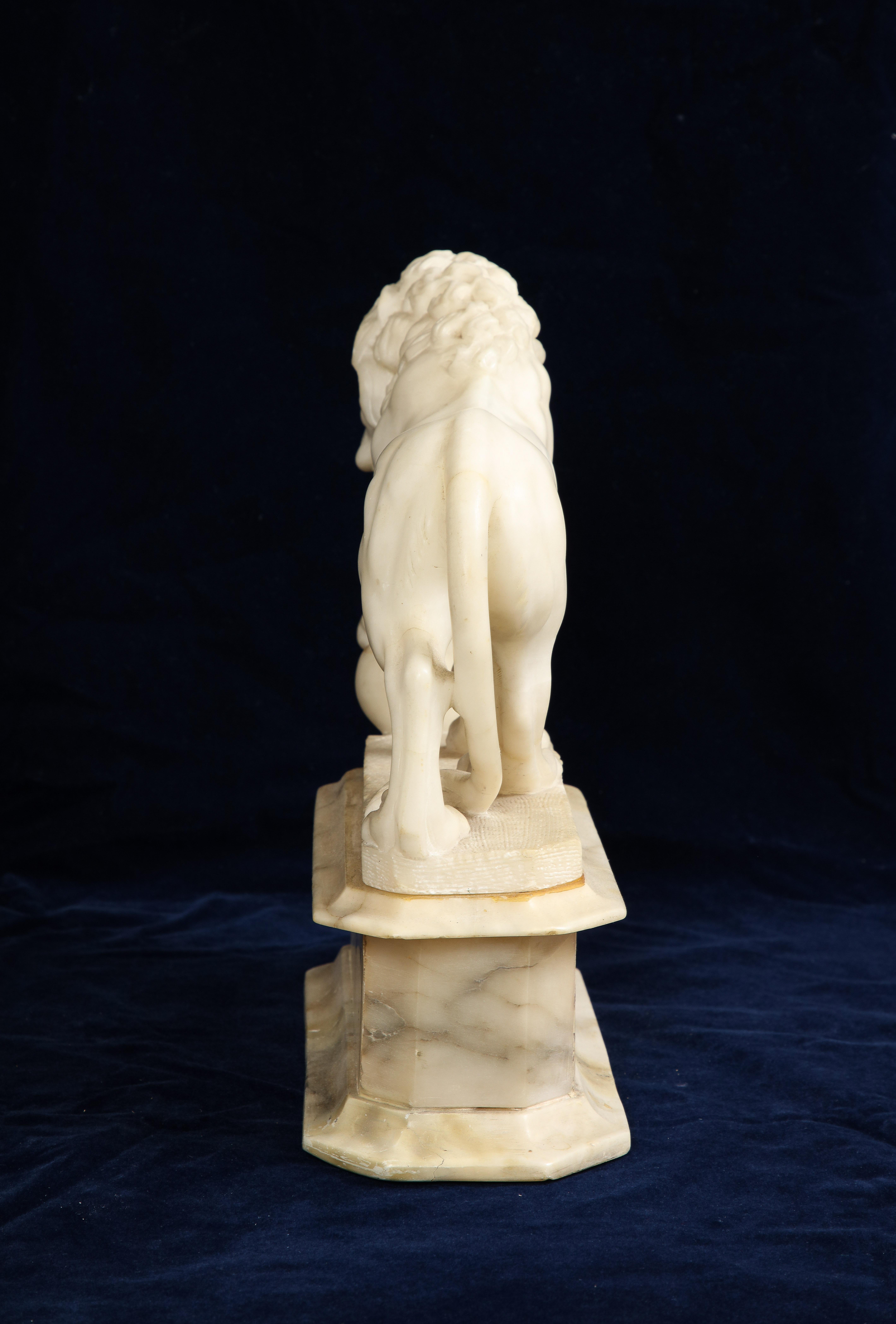 Late 19th Century Large 19th C. Carrara Marble Lion with Orb on Stand by Pietro Simoni Da Barga