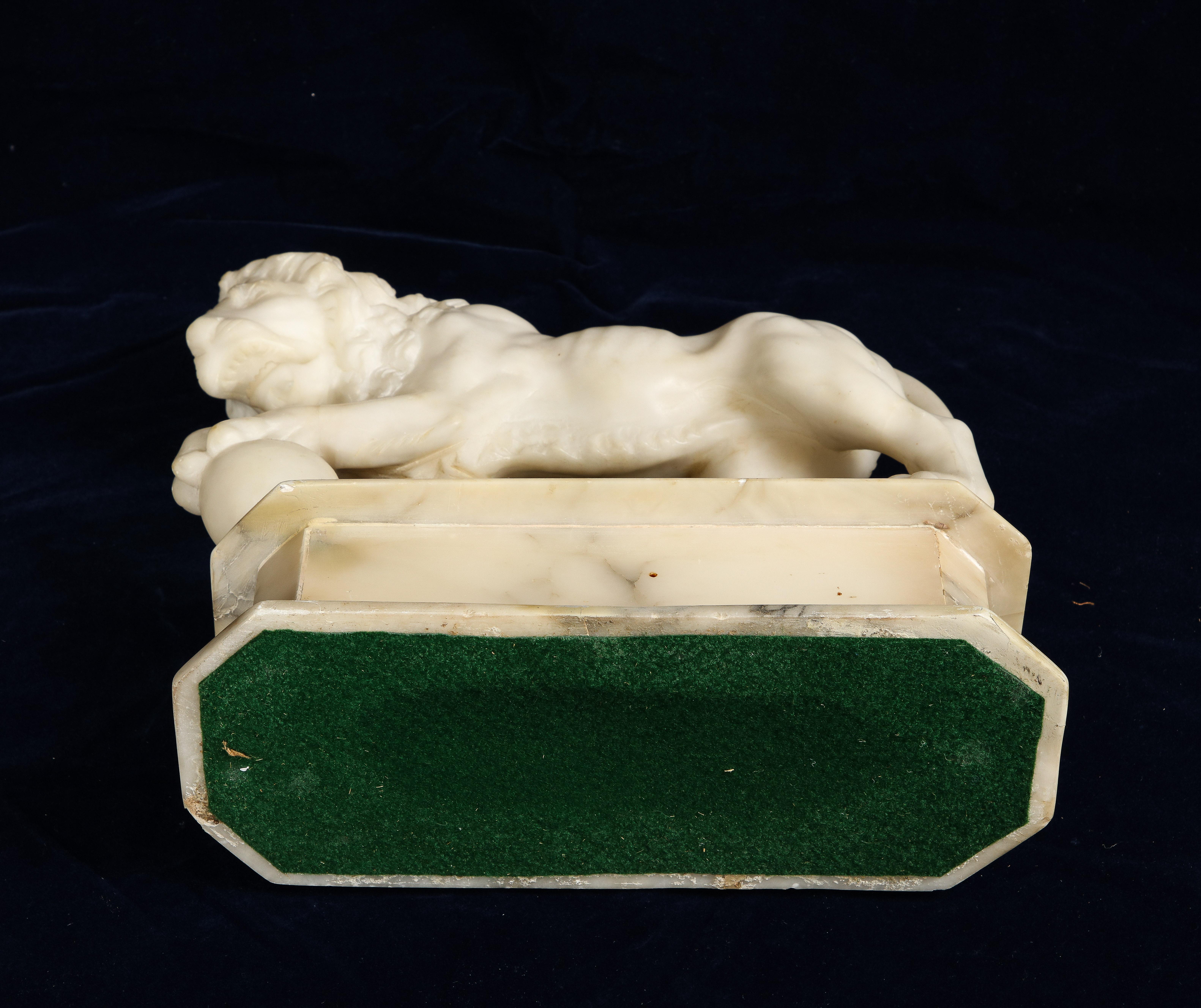 Large 19th C. Carrara Marble Lion with Orb on Stand by Pietro Simoni Da Barga 1