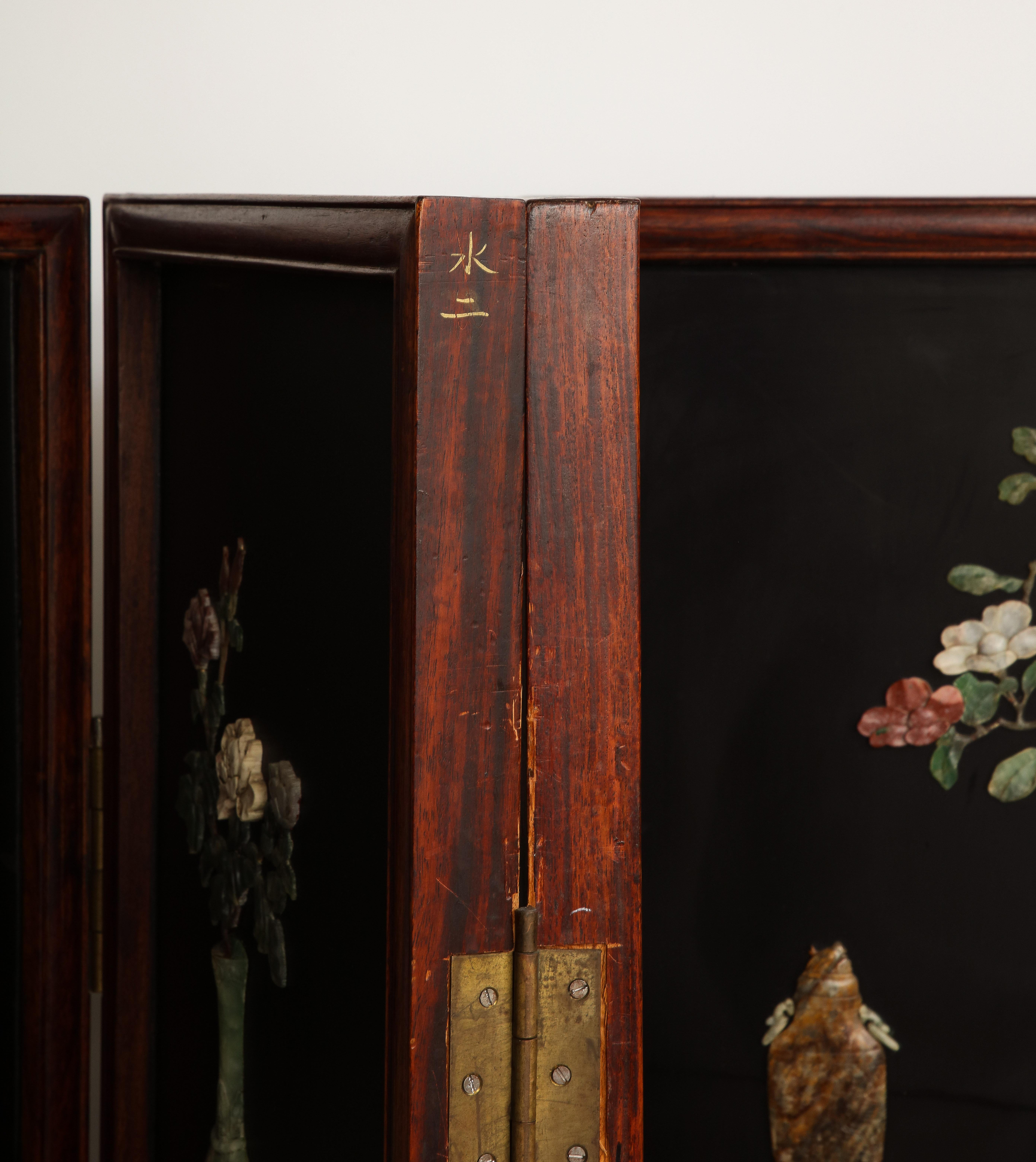 Large 20th C. Chinese 6 Panel Lacquered Hardstone and Jade Coromandel Screen For Sale 11