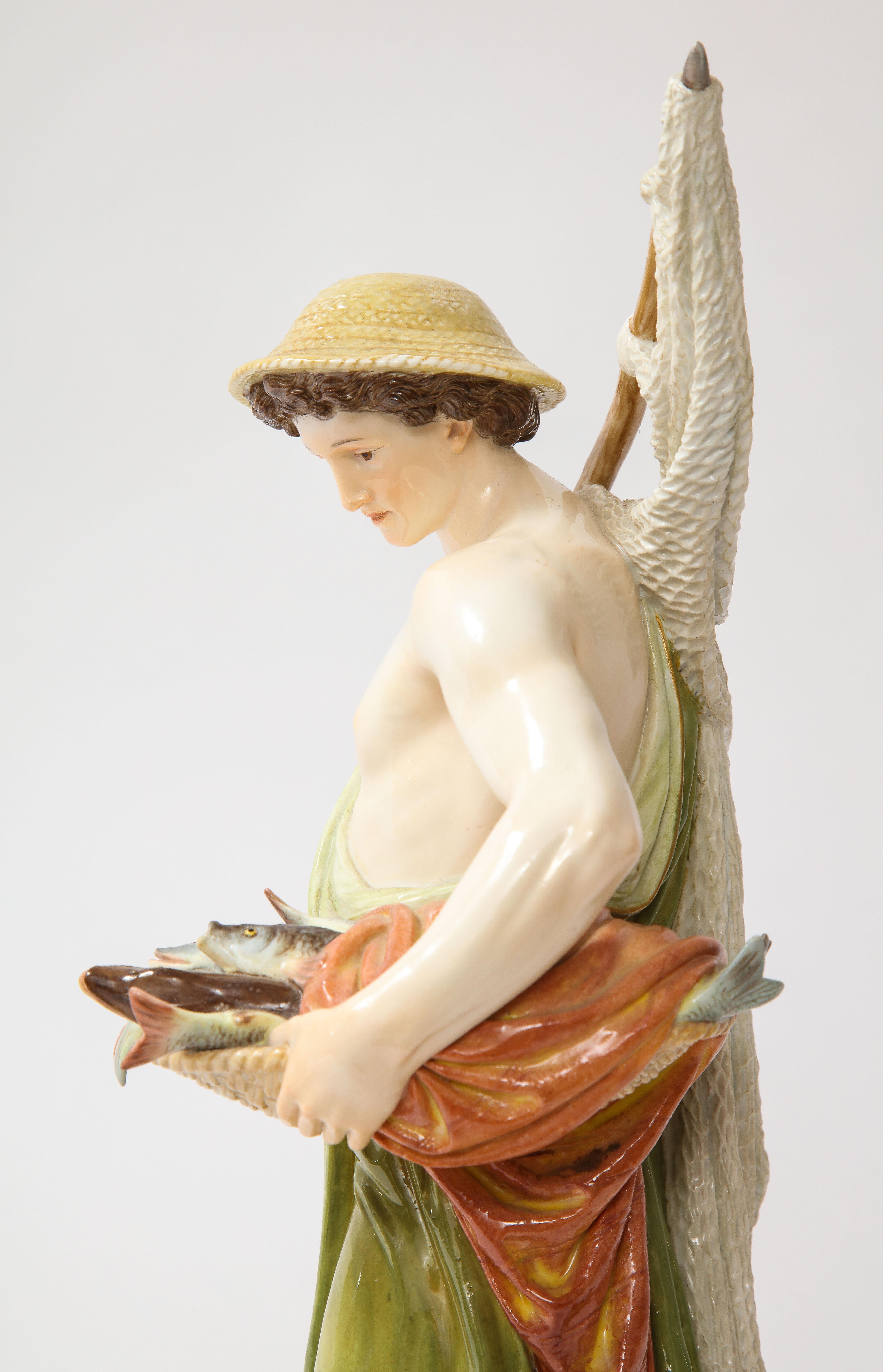 A Large 19th C. Meissen Porcelain Figure of a Fisherman with a Net For Sale 4