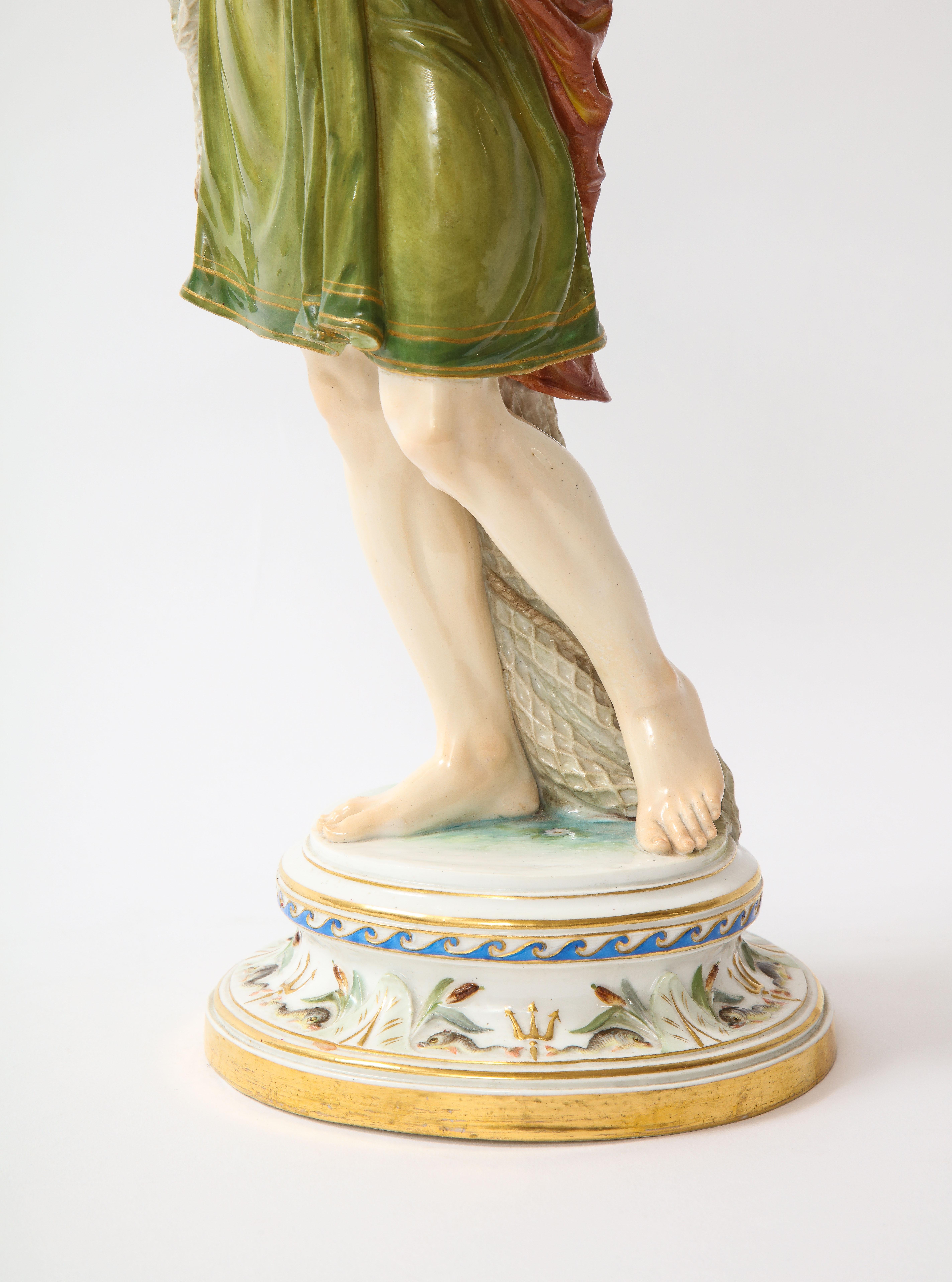 A Large 19th C. Meissen Porcelain Figure of a Fisherman with a Net For Sale 6