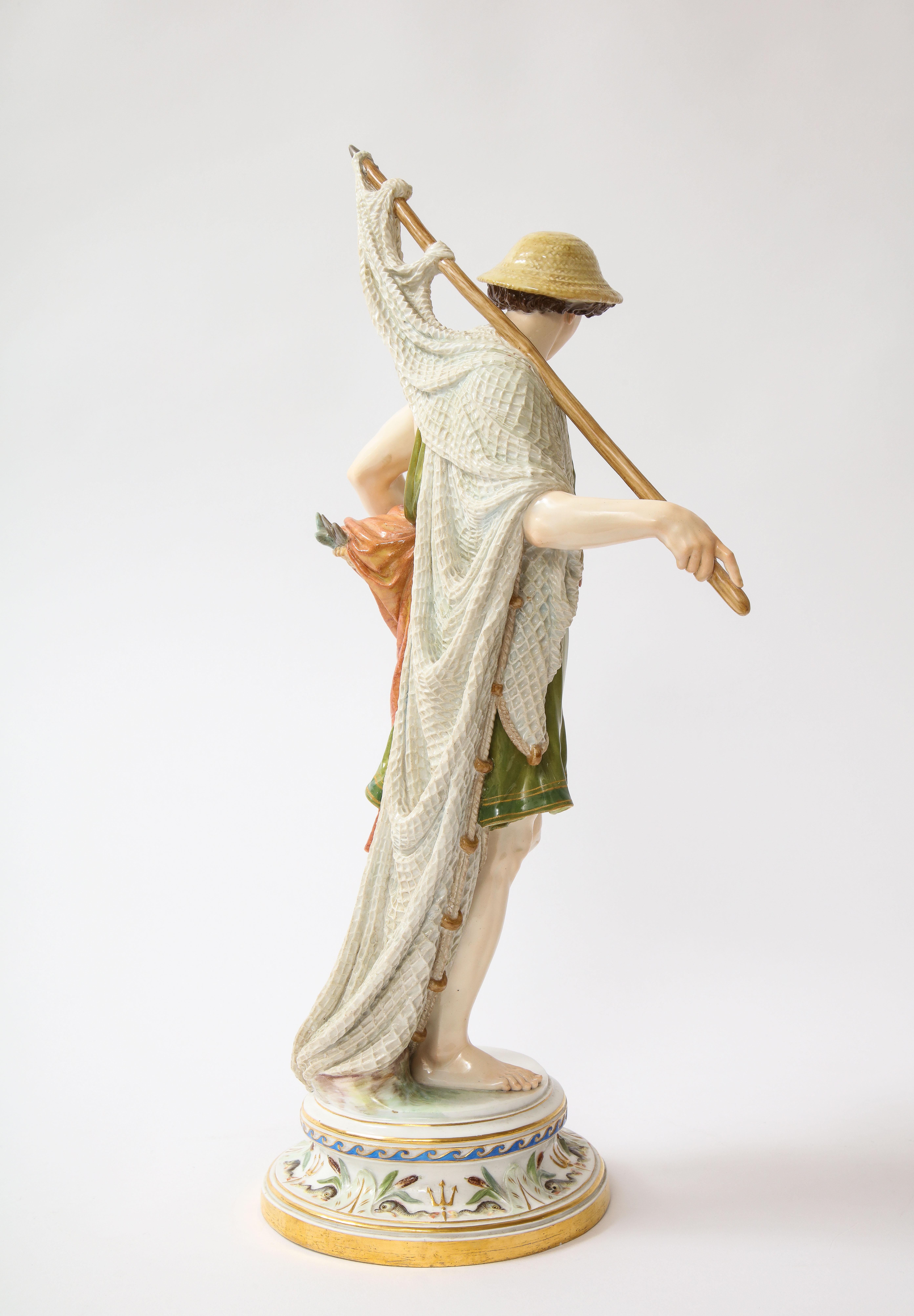 Other A Large 19th C. Meissen Porcelain Figure of a Fisherman with a Net For Sale