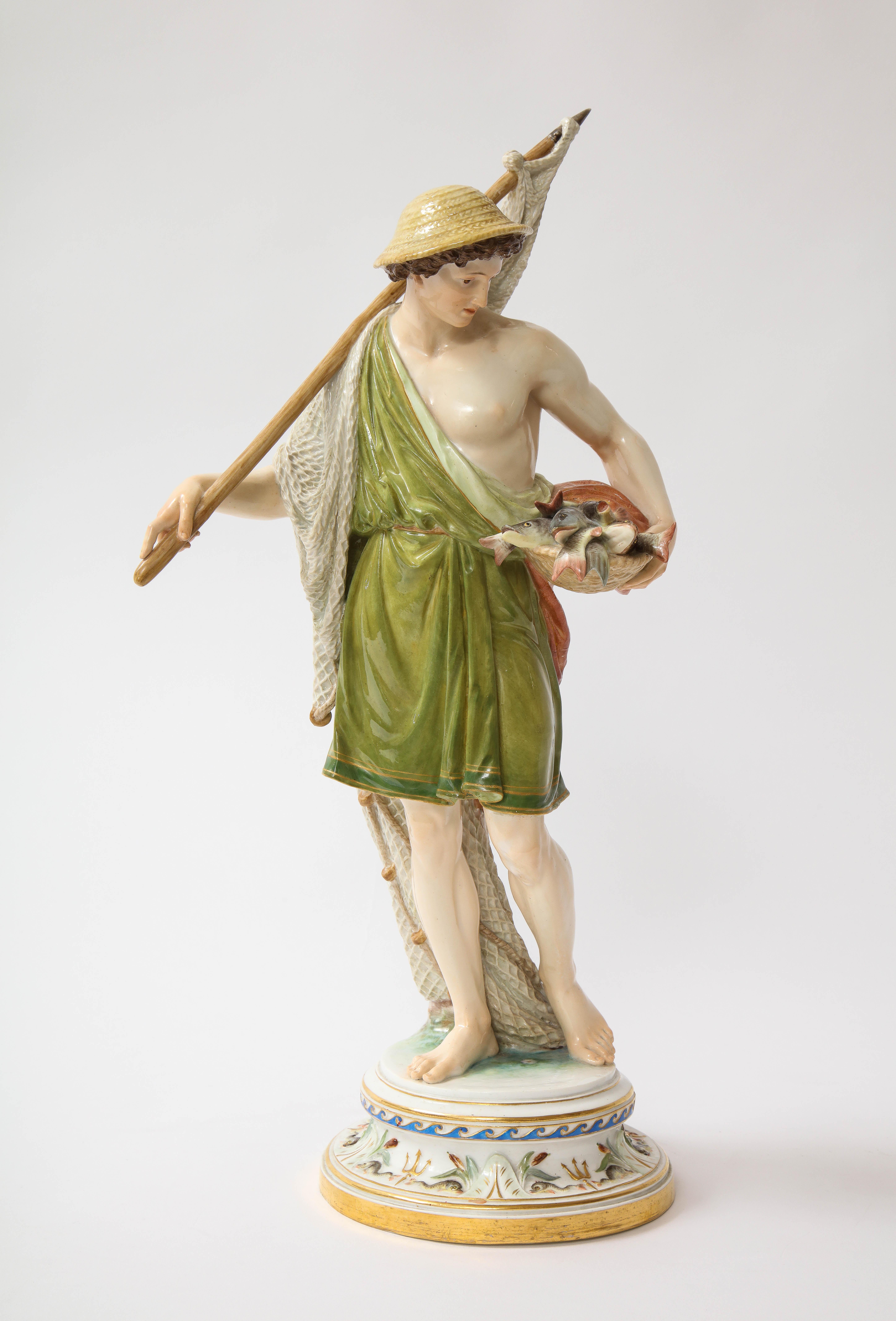 Late 19th Century A Large 19th C. Meissen Porcelain Figure of a Fisherman with a Net For Sale