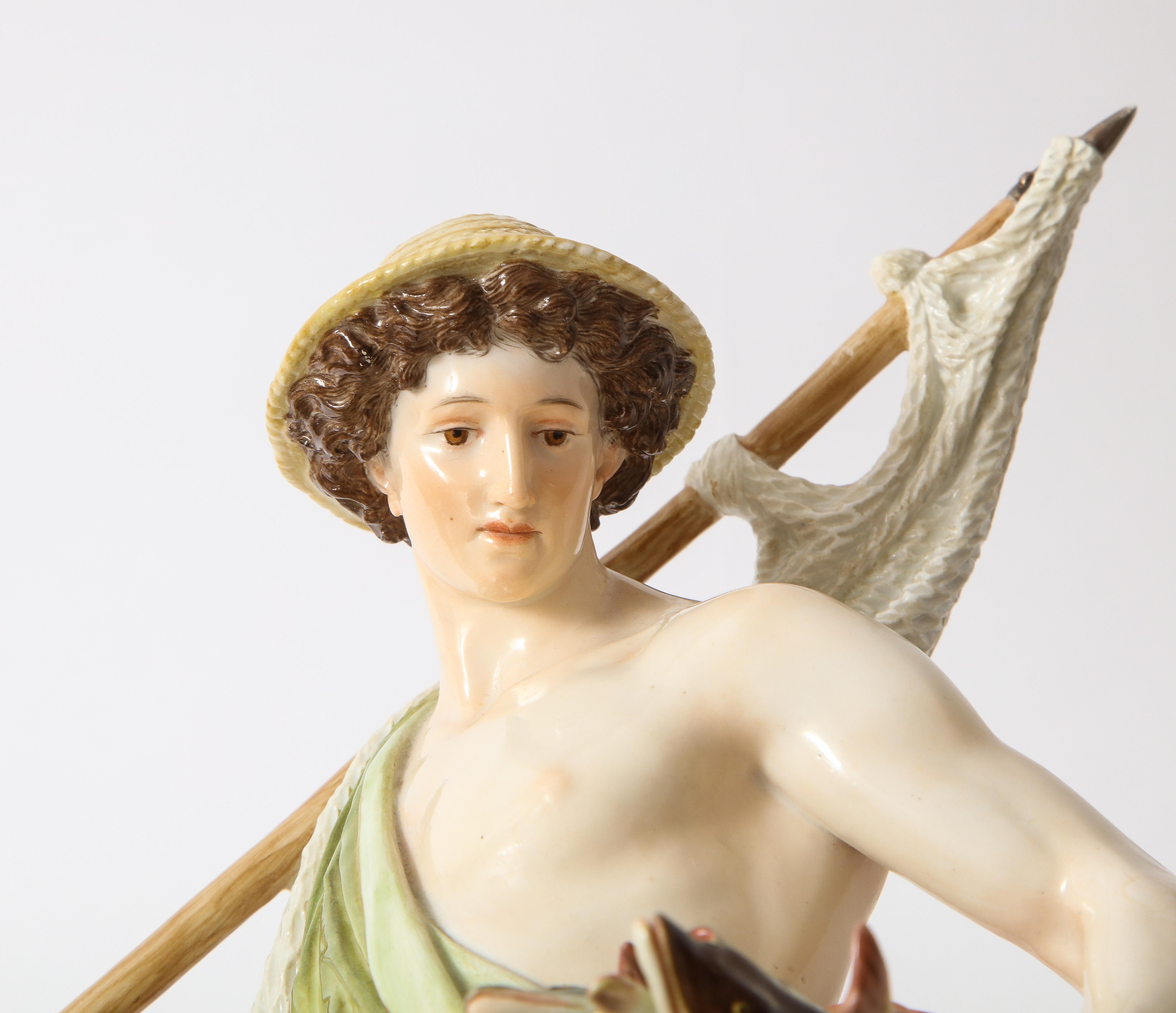 A Large 19th C. Meissen Porcelain Figure of a Fisherman with a Net For Sale 1