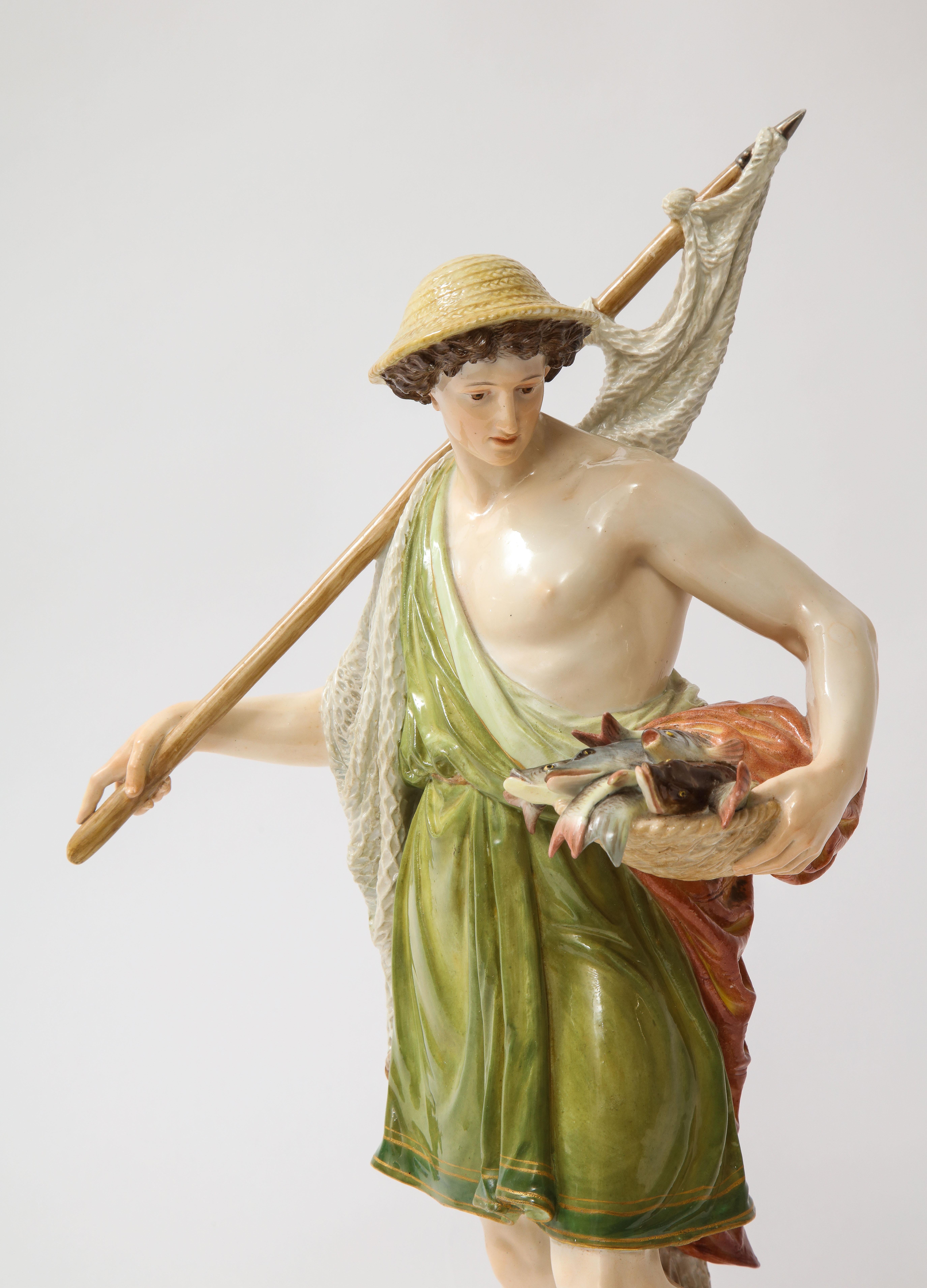 A Large 19th C. Meissen Porcelain Figure of a Fisherman with a Net For Sale 2