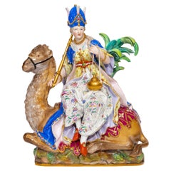 A.C.I.C. Porcelaine de Meissen Porcelain de grande taille représentant le continent asiatique, dame sur un chameau
