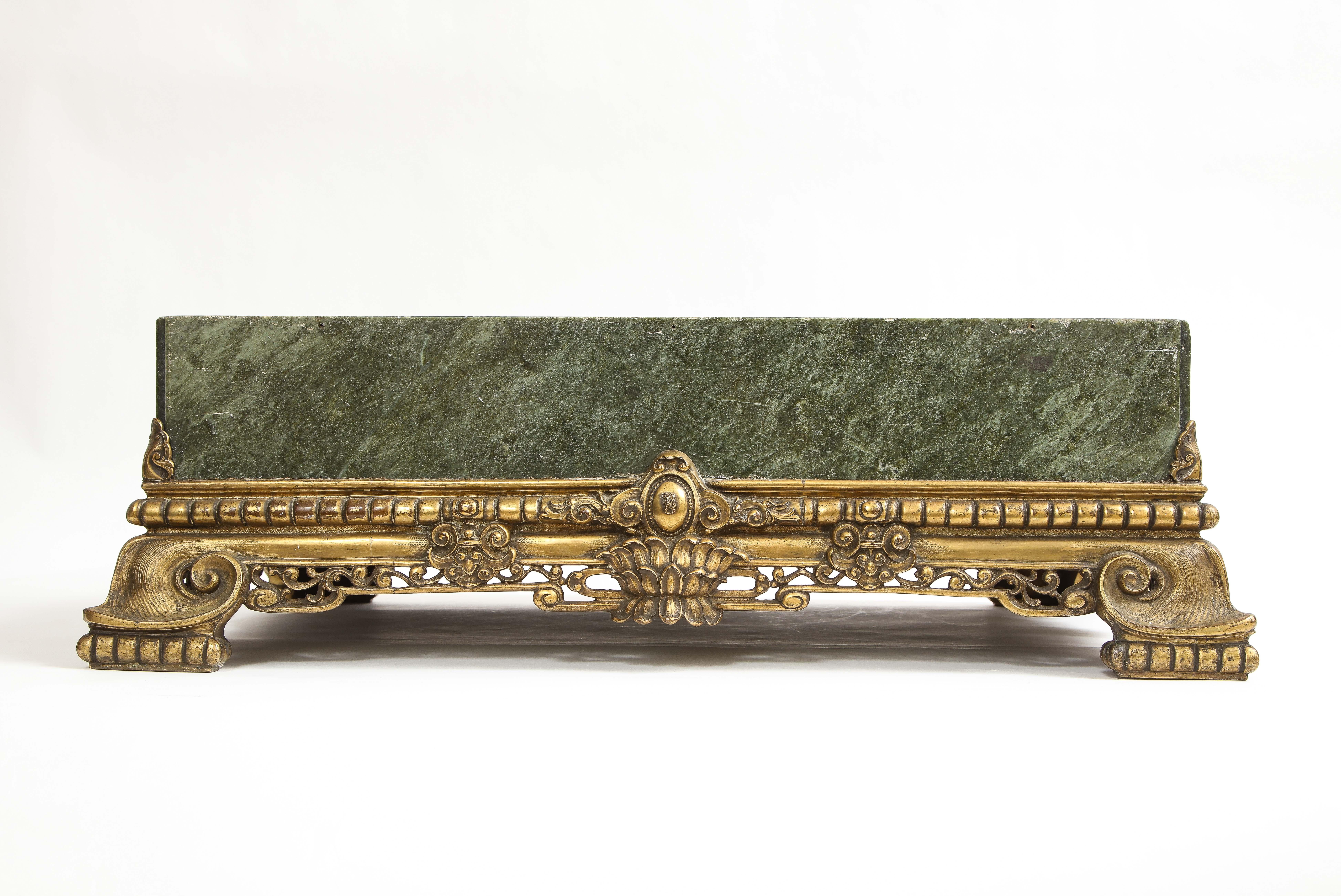 Large 19th C. Russian Dore Bronze Mounted Aventurine Hand Carved Centerpiece For Sale 4