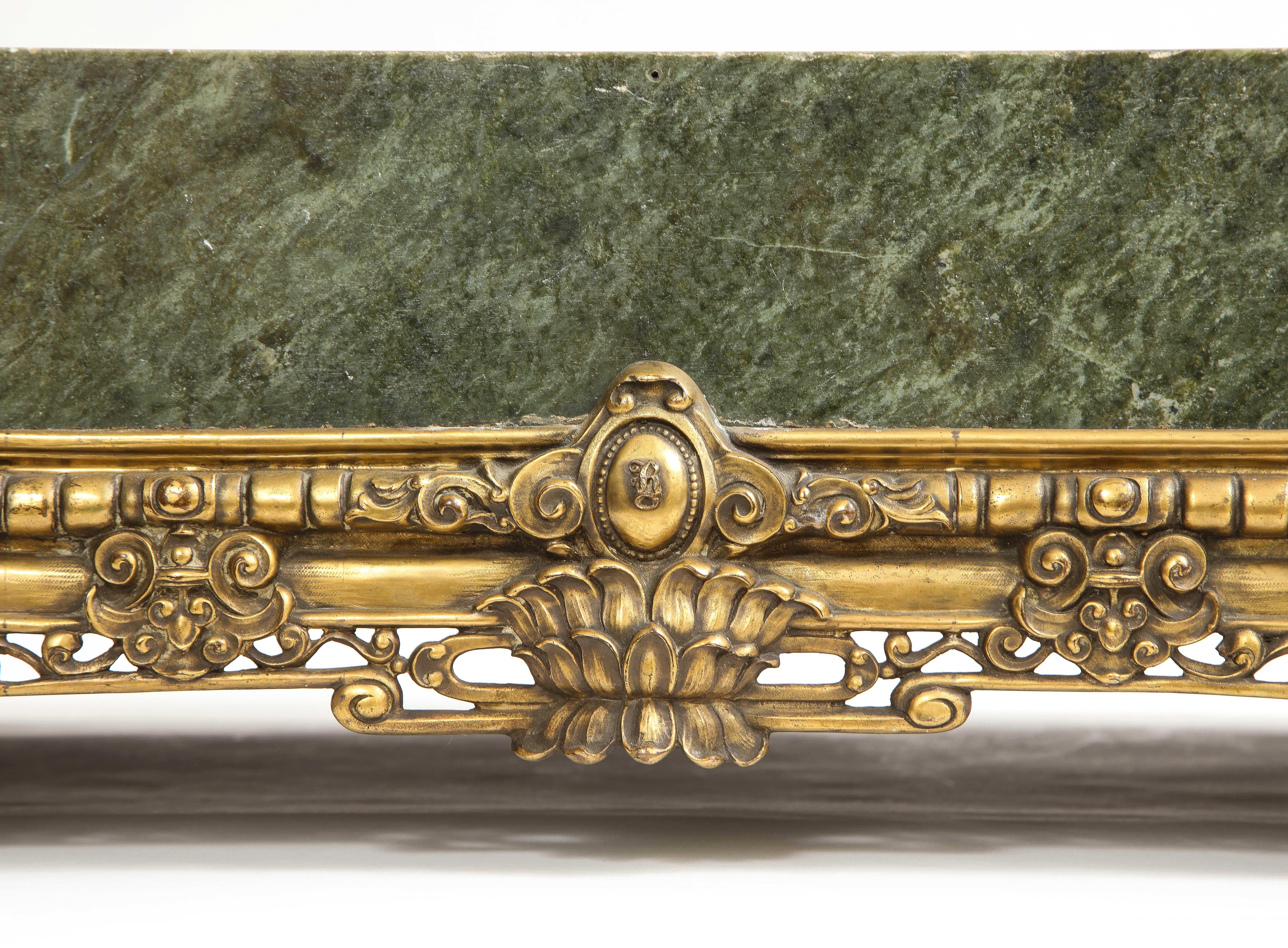 Large 19th C. Russian Dore Bronze Mounted Aventurine Hand Carved Centerpiece For Sale 6