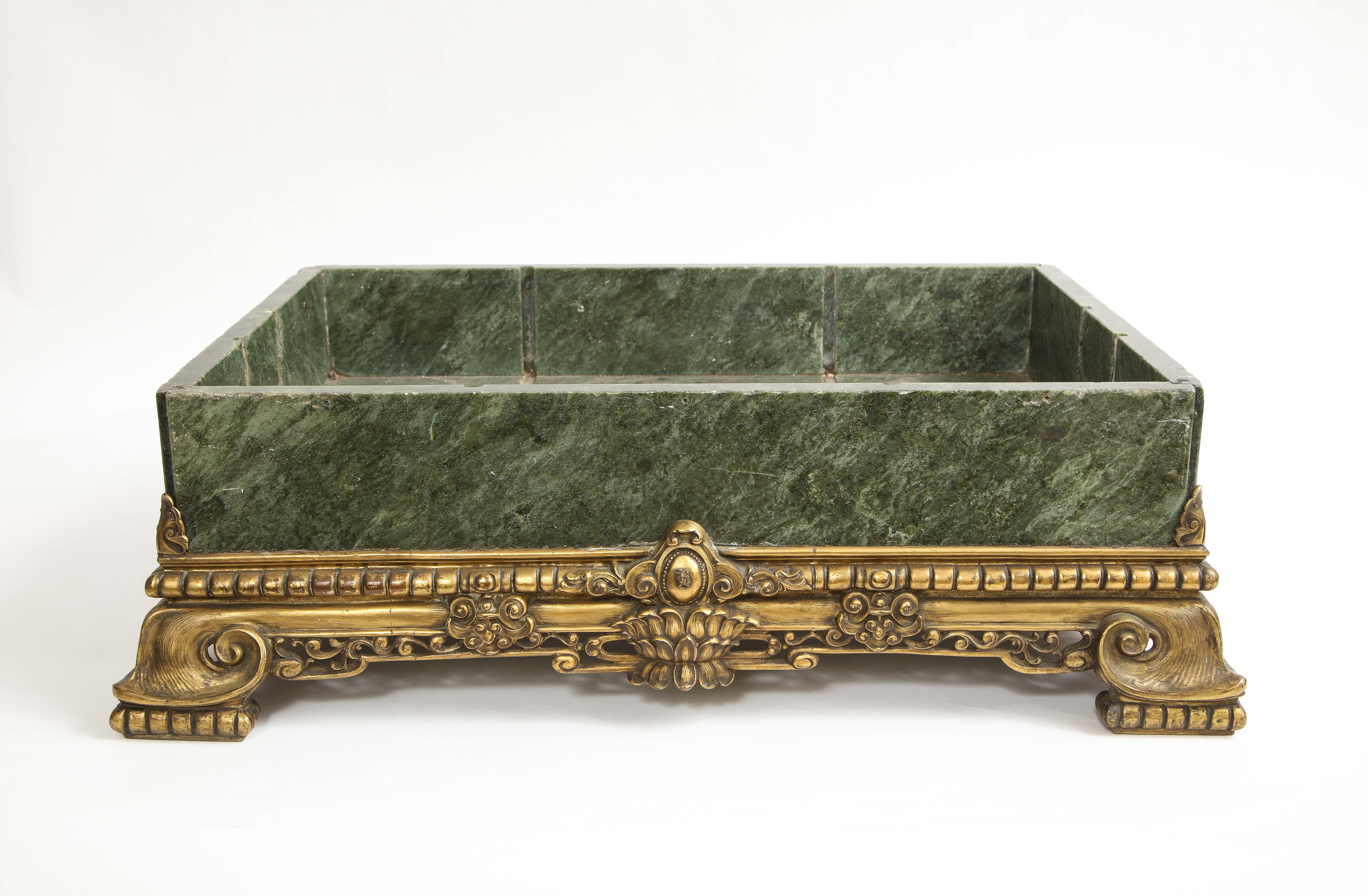 Large 19th C. Russian Dore Bronze Mounted Aventurine Hand Carved Centerpiece In Good Condition For Sale In New York, NY