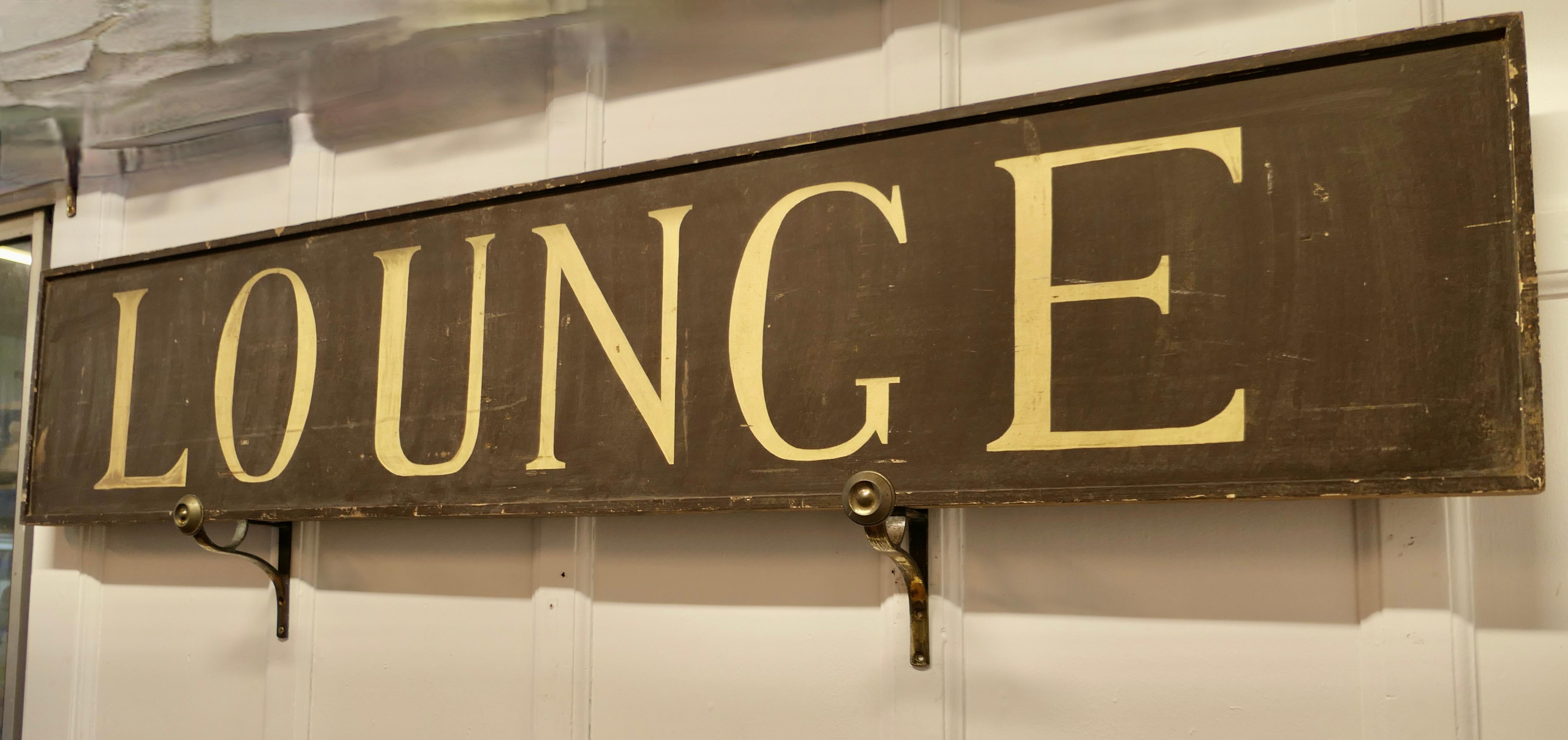 Art Deco Large 19th Century Wooden Painted Lounge Sign This Is an Original Hotel Sign For Sale