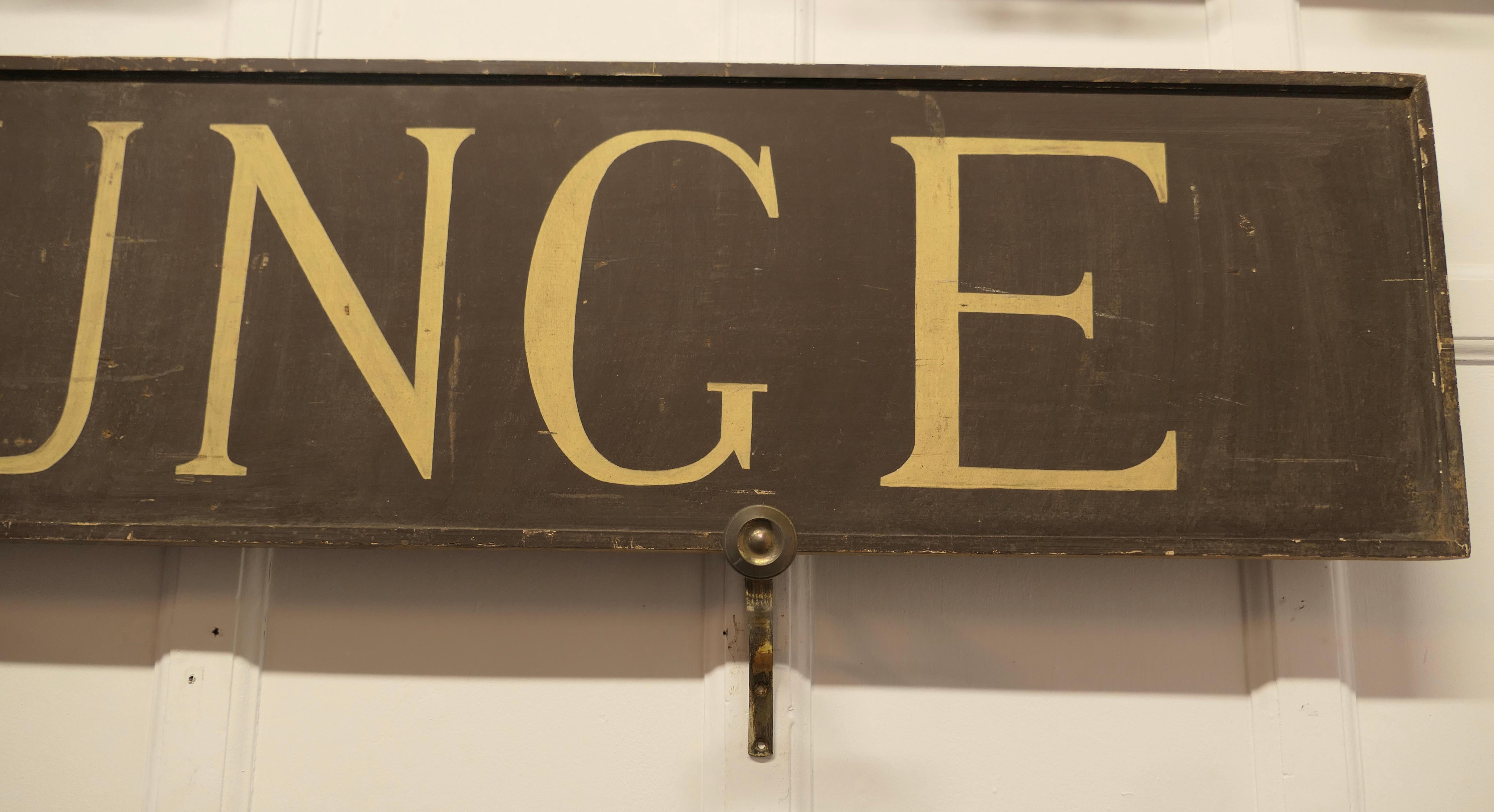 Early 20th Century Large 19th Century Wooden Painted Lounge Sign This Is an Original Hotel Sign For Sale