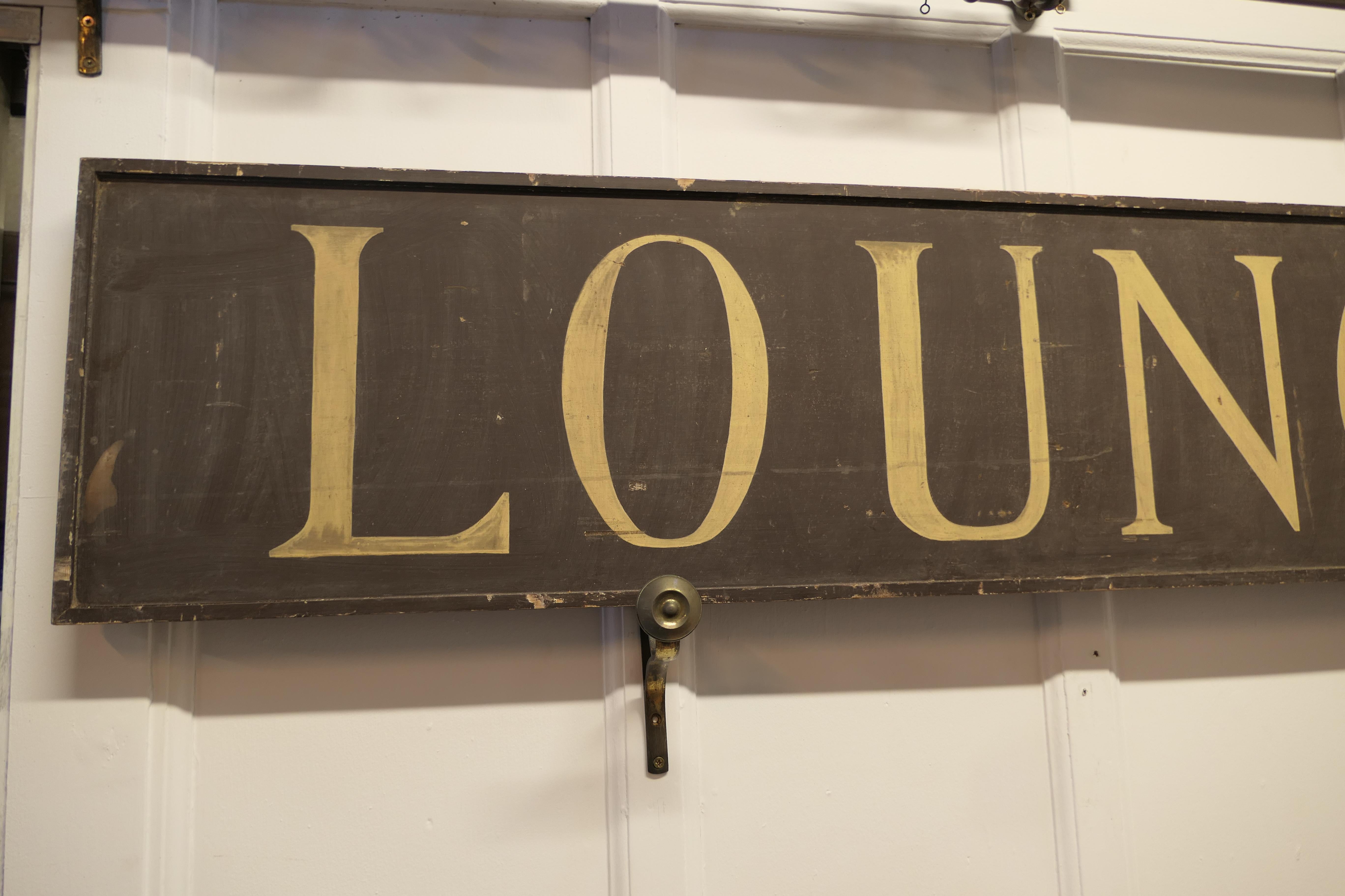Pine Large 19th Century Wooden Painted Lounge Sign This Is an Original Hotel Sign For Sale