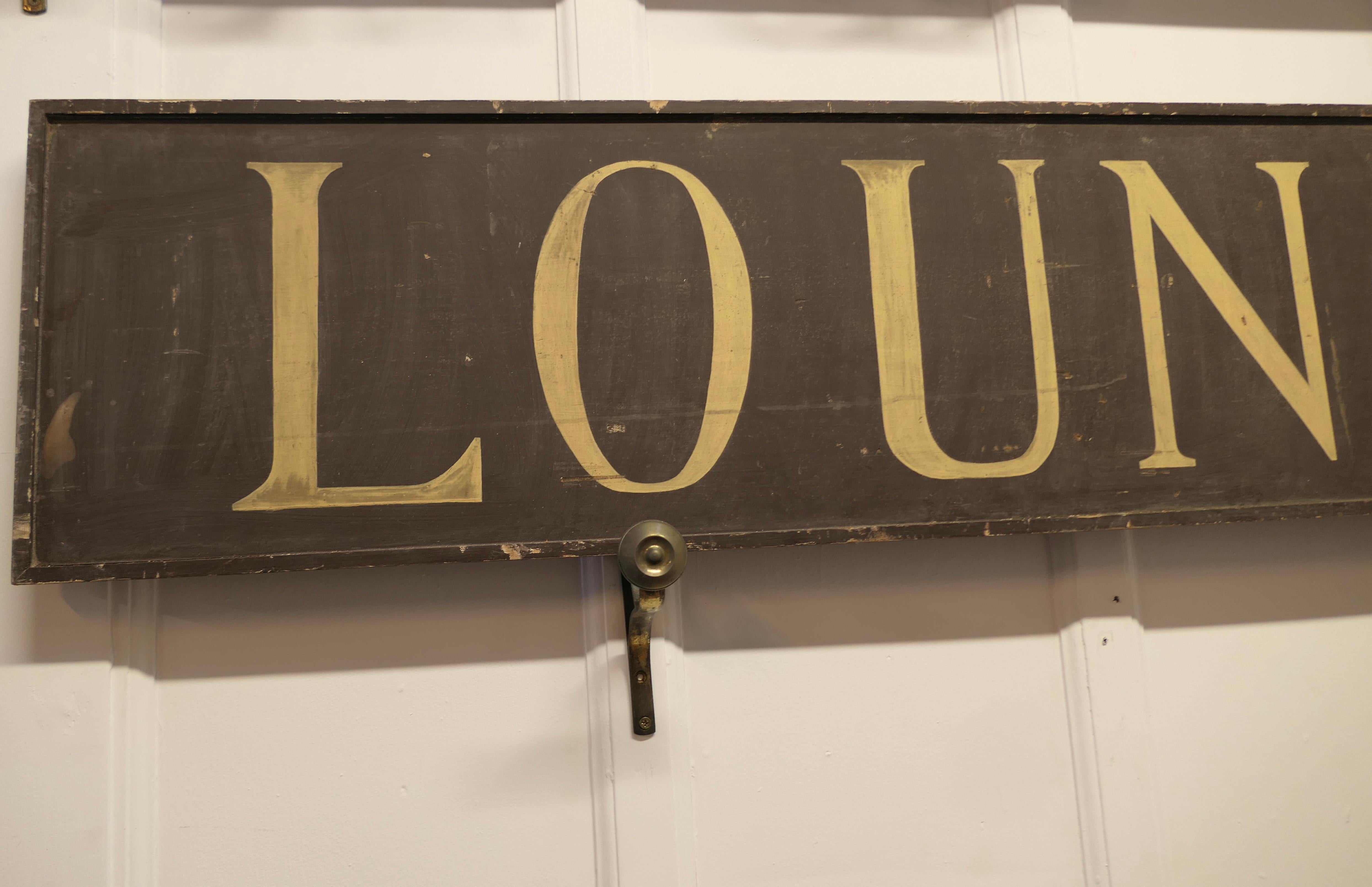 Large 19th Century Wooden Painted Lounge Sign This Is an Original Hotel Sign For Sale 1
