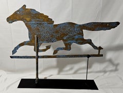 A large 19th Century American Brass Horse Weathervane on Custom Metal Stand