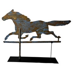 A large 19th Century American Brass Horse Weathervane on Custom Metal Stand
