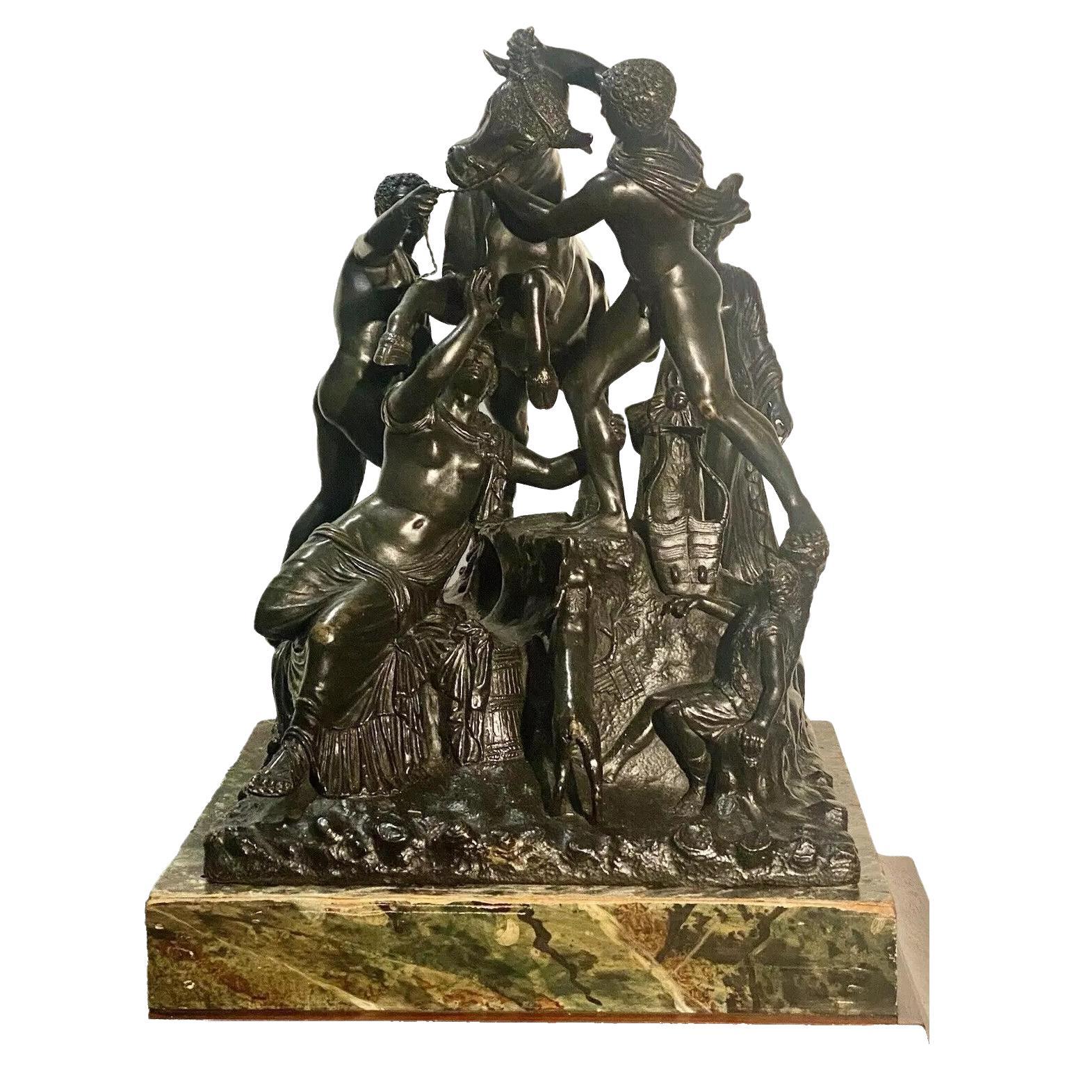 Gran grupo escultórico italiano antiguo de bronce del siglo XIX. El Toro Farnesio