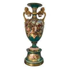 A Large 19th Century Austrian Emerald Green Royal Vienna Porcelain Vase