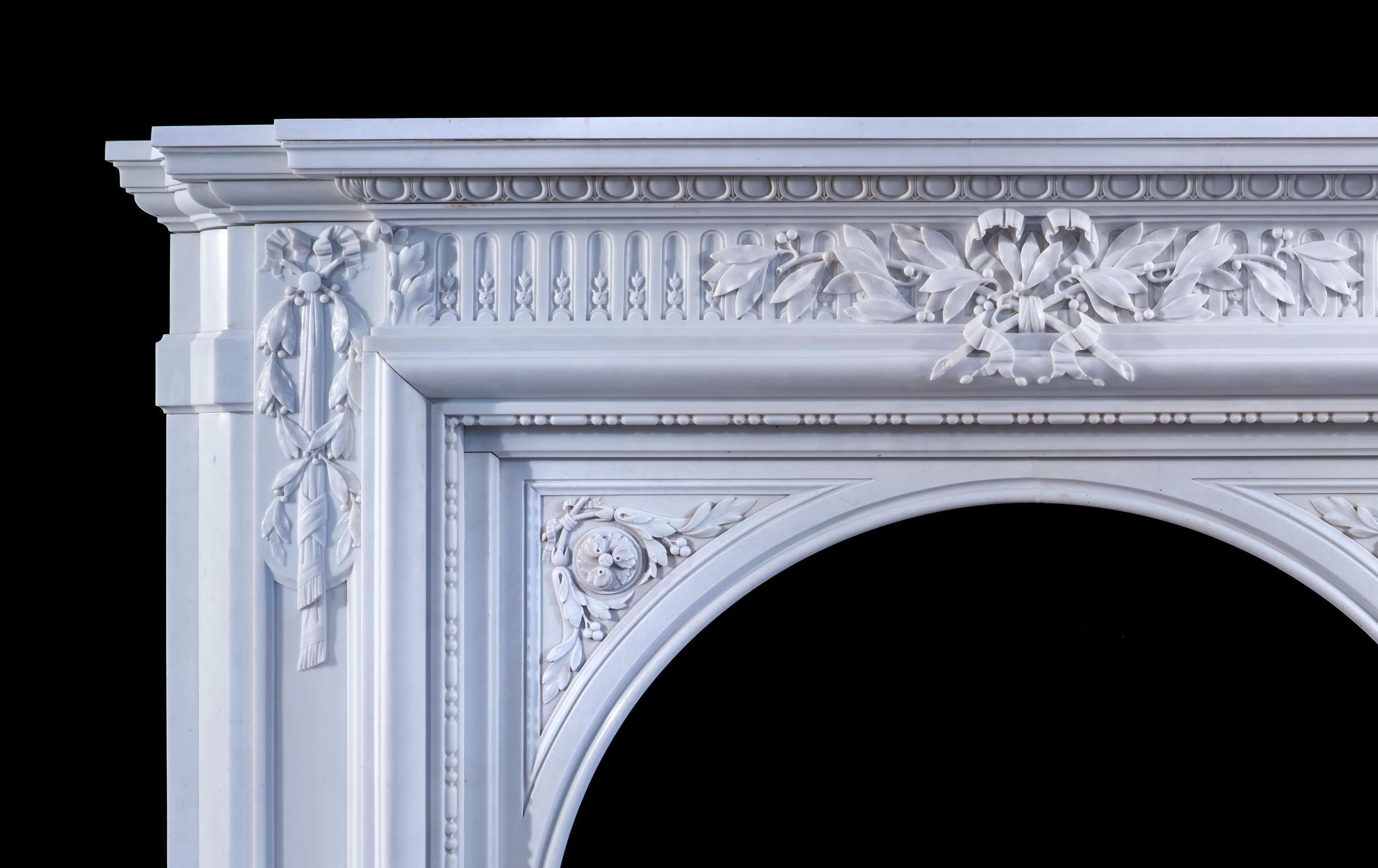 A Large 19th century Belgian Laurel Arched Fireplace Mantel For Sale 1