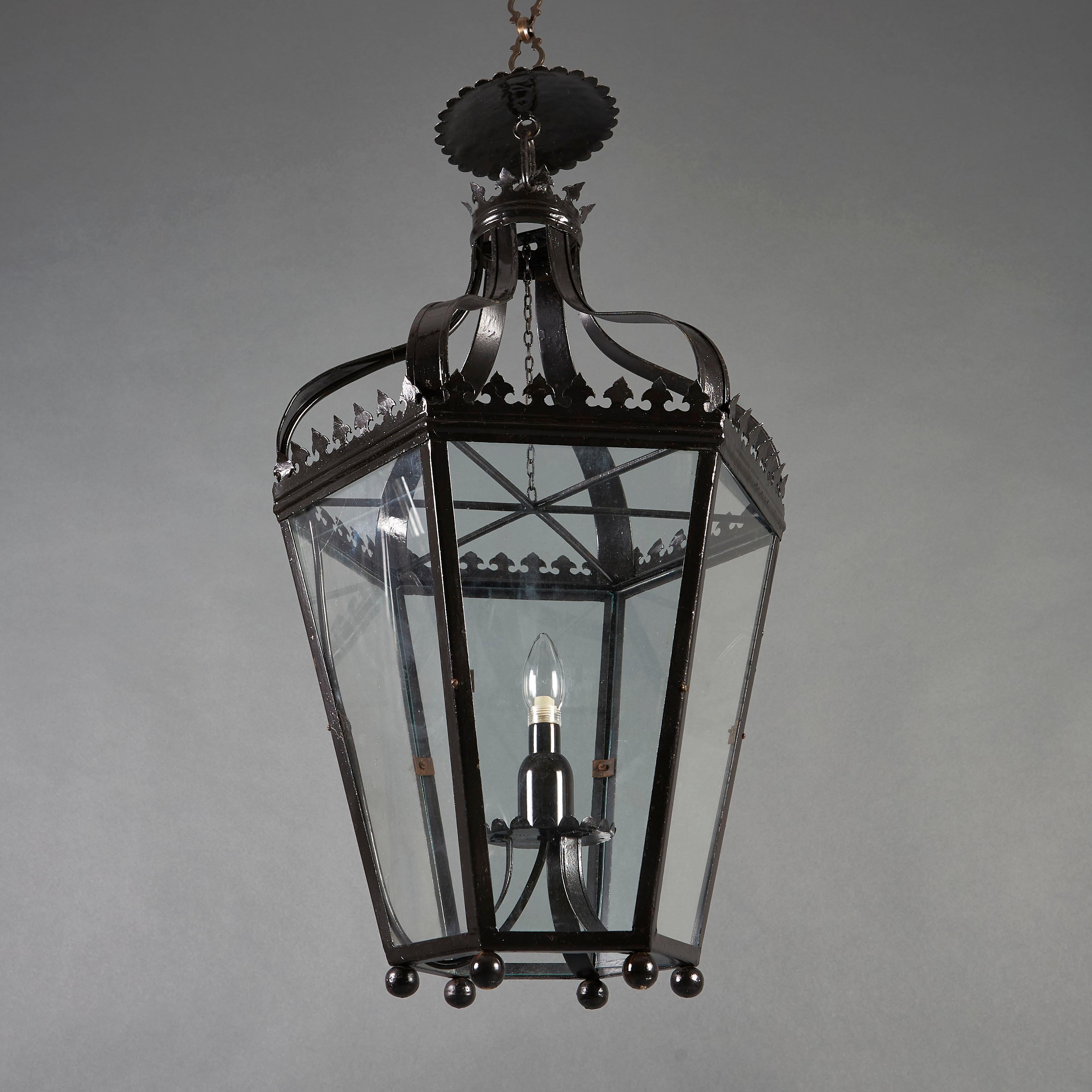 Gothic Revival Large 19th Century Black Hanging Lantern