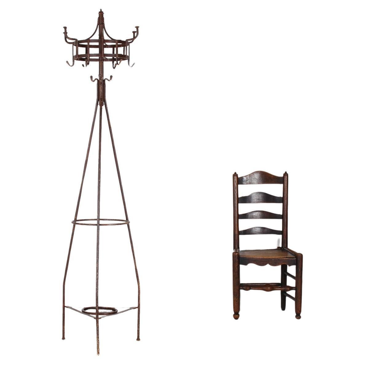 A Large 19th Century Blacksmith Made Wrought Iron Hat Coat and Umbrella Stand
