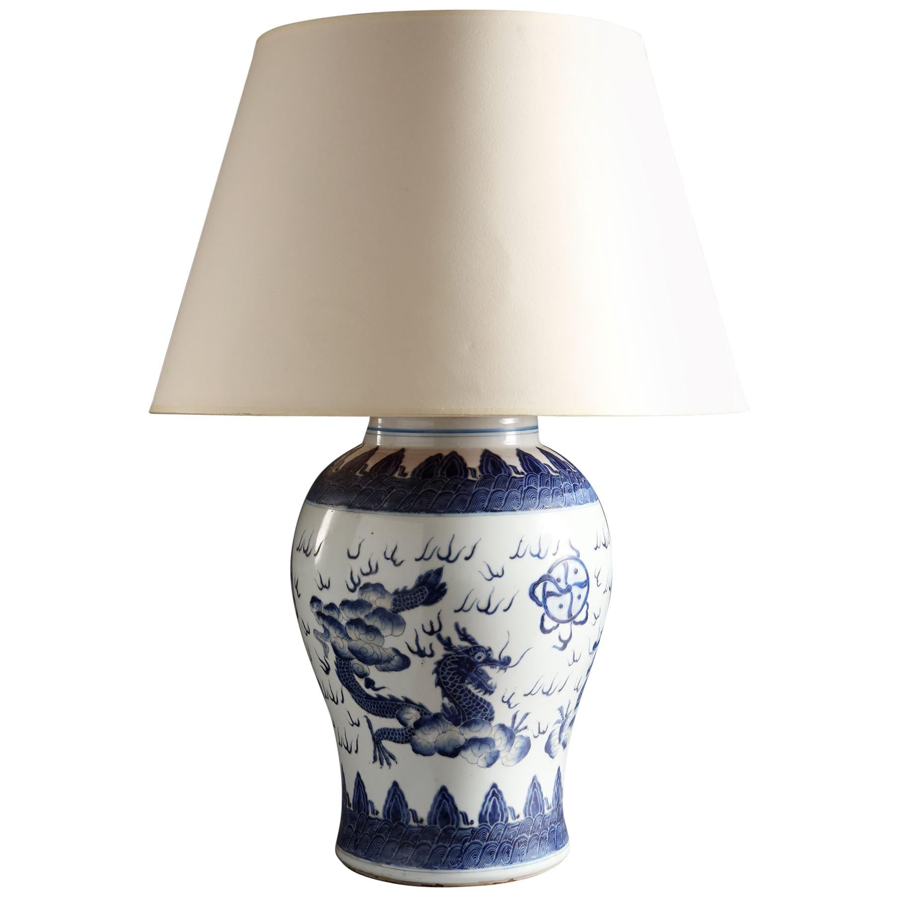 Large 19th Century Blue and White Chinese Vase as a Table Lamp