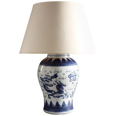 Antique Large 19th Century Blue and White Chinese Vase as a Table Lamp