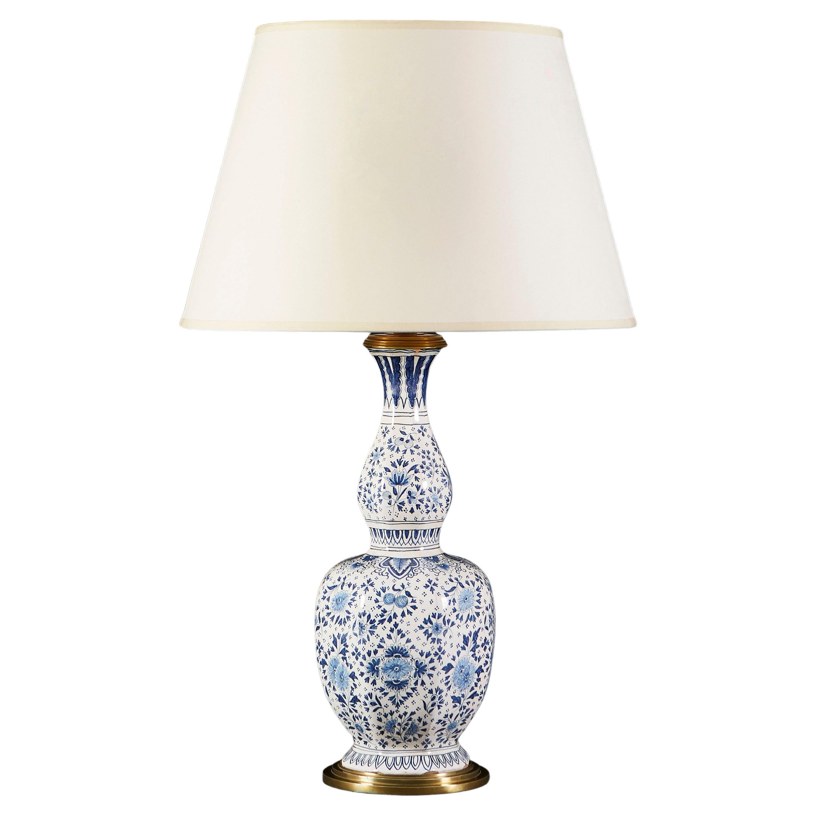 Large 19th Century Blue and White Delft Lamp