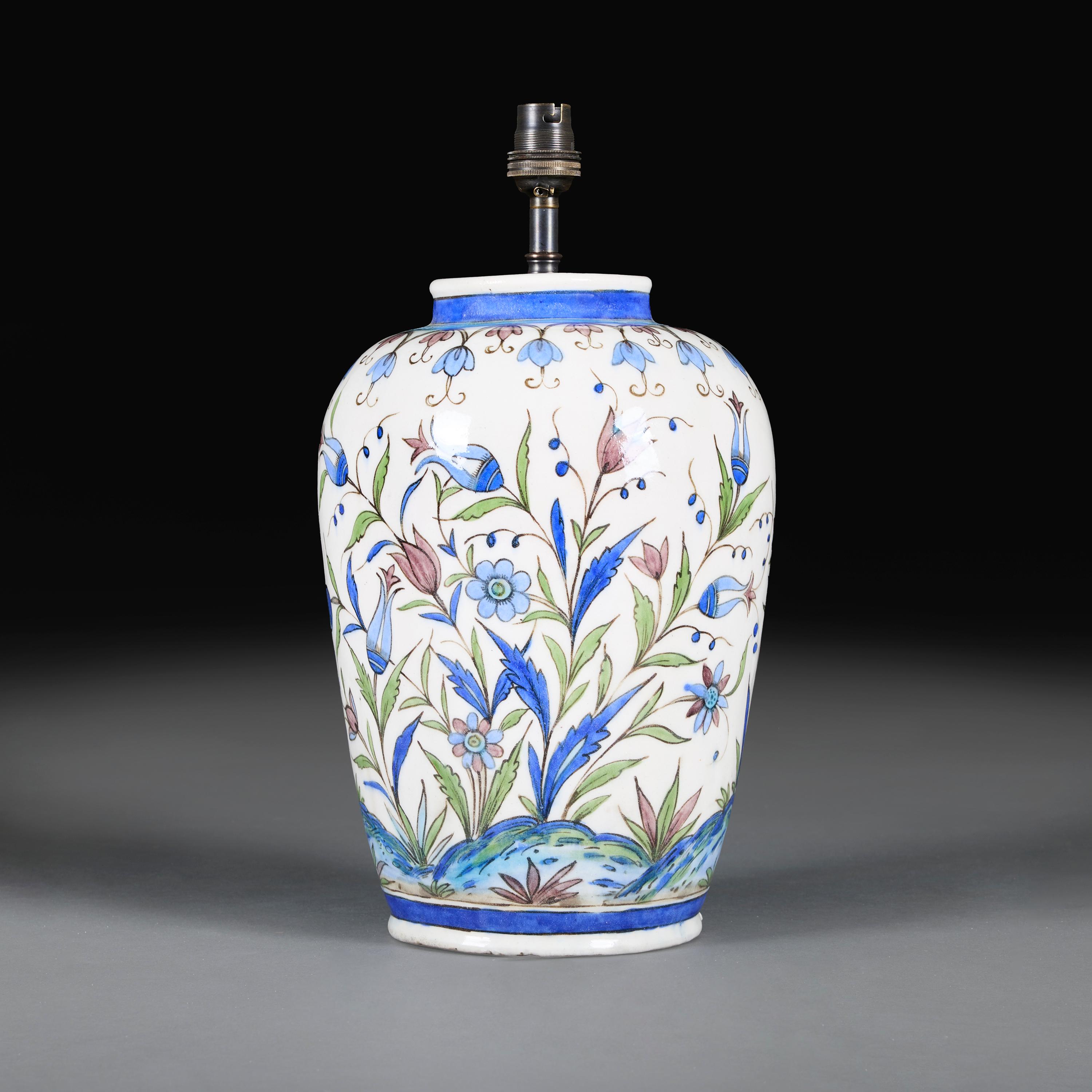Turc A Large 19th Century Blue and White Iznik Vase as a Lamp en vente