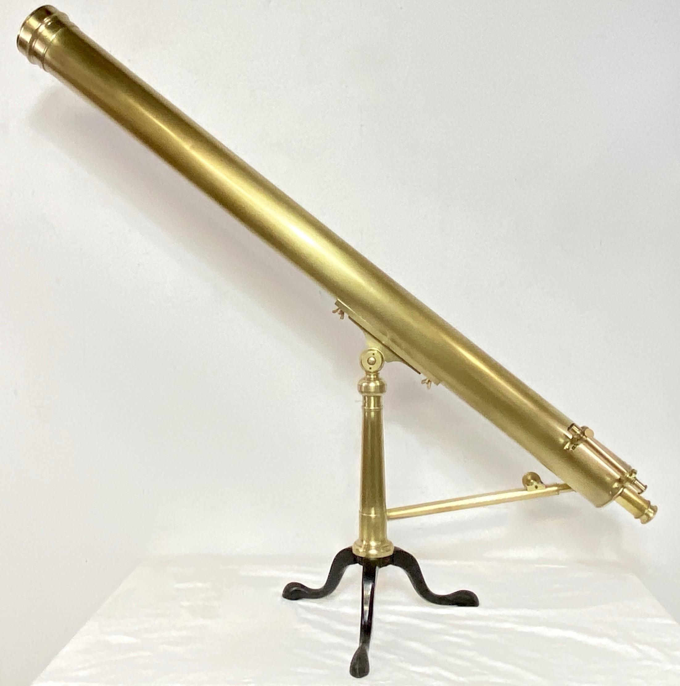 Moulage Un grand télescope de bibliothèque en laiton du 19ème siècle marqué A. Bardou, Paris en vente
