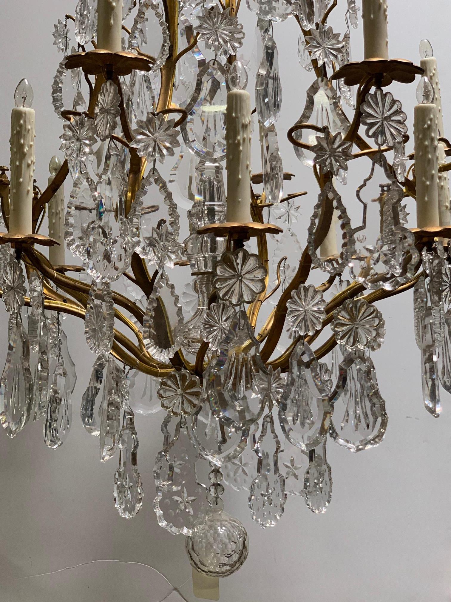 Large 19th Century Bronze Dore and Crystal Chandelier In Good Condition In Dallas, TX