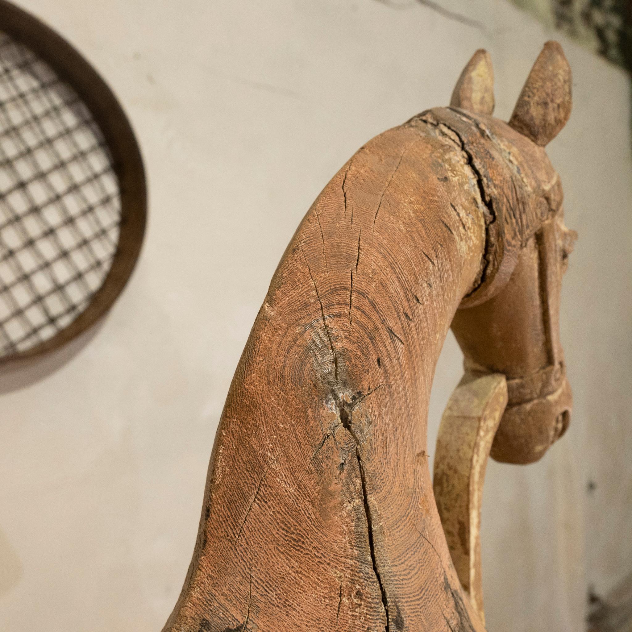Wood Large 19th Century Carved Swedish Horse, Original Paint