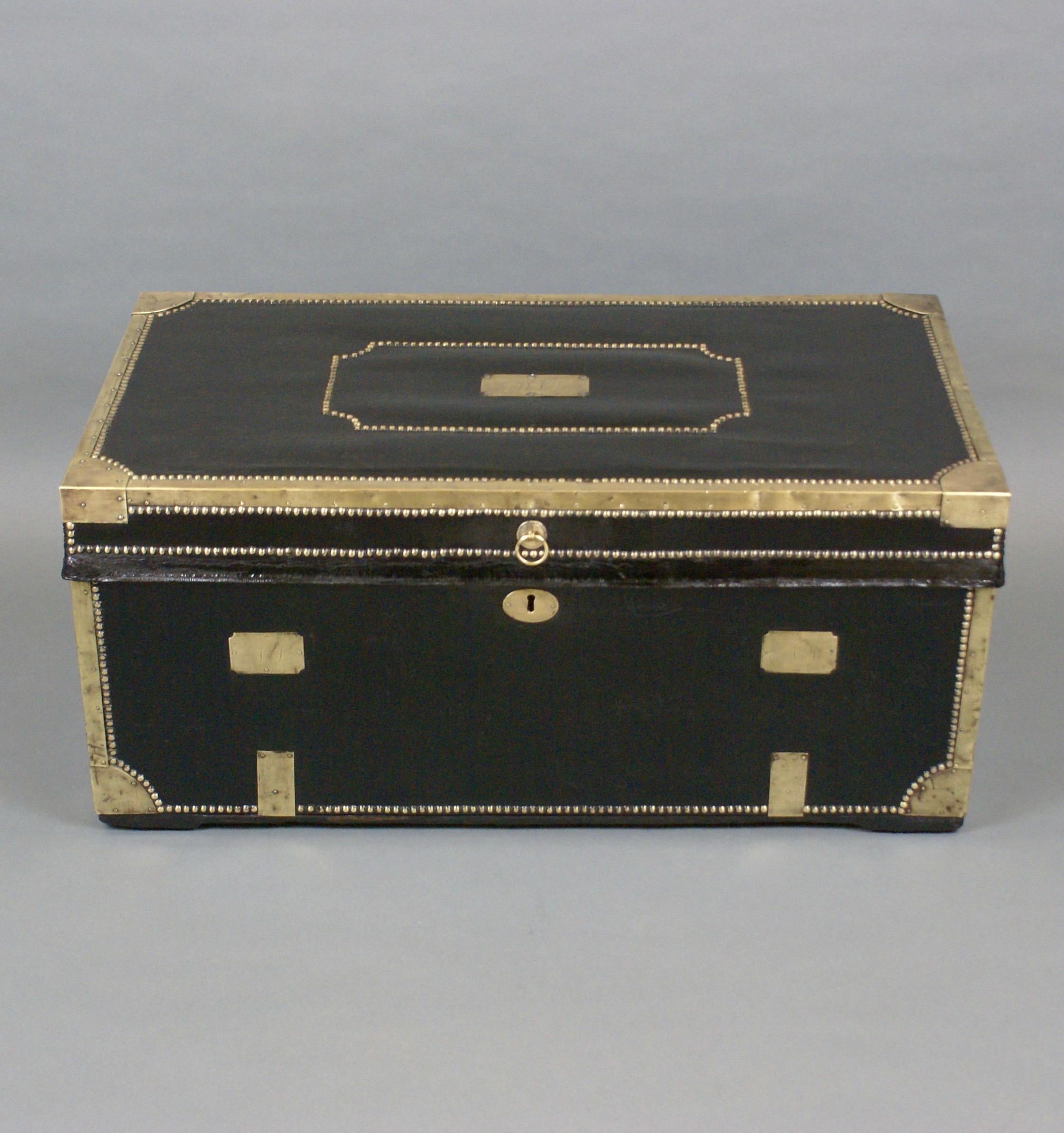 Chinese Export Large 19th Century China Trade Leather and Camphor Wood Traveling Trunk For Sale