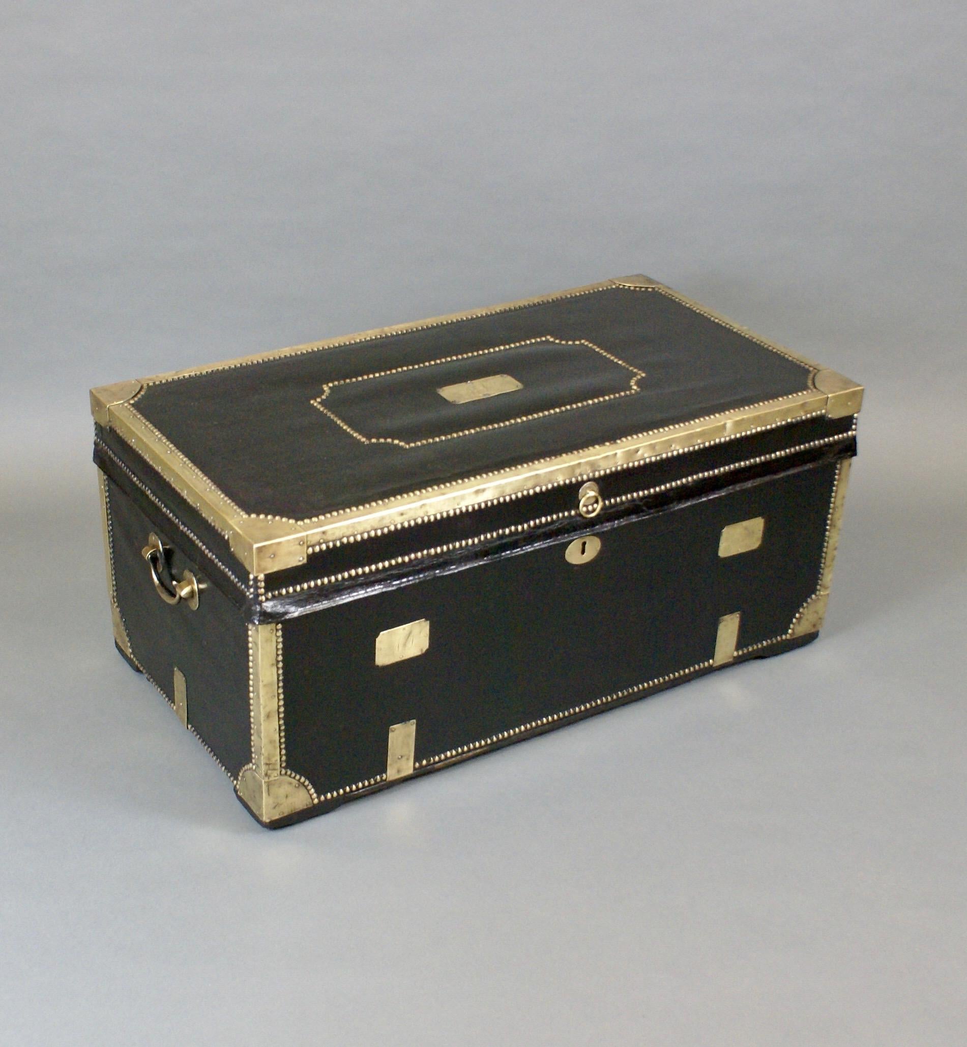 Large 19th Century China Trade Leather and Camphor Wood Traveling Trunk In Good Condition For Sale In South Croydon, GB
