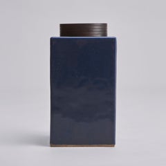 A large, 19th Century Chinese porcelain (Powder Blue) square-form tea canister